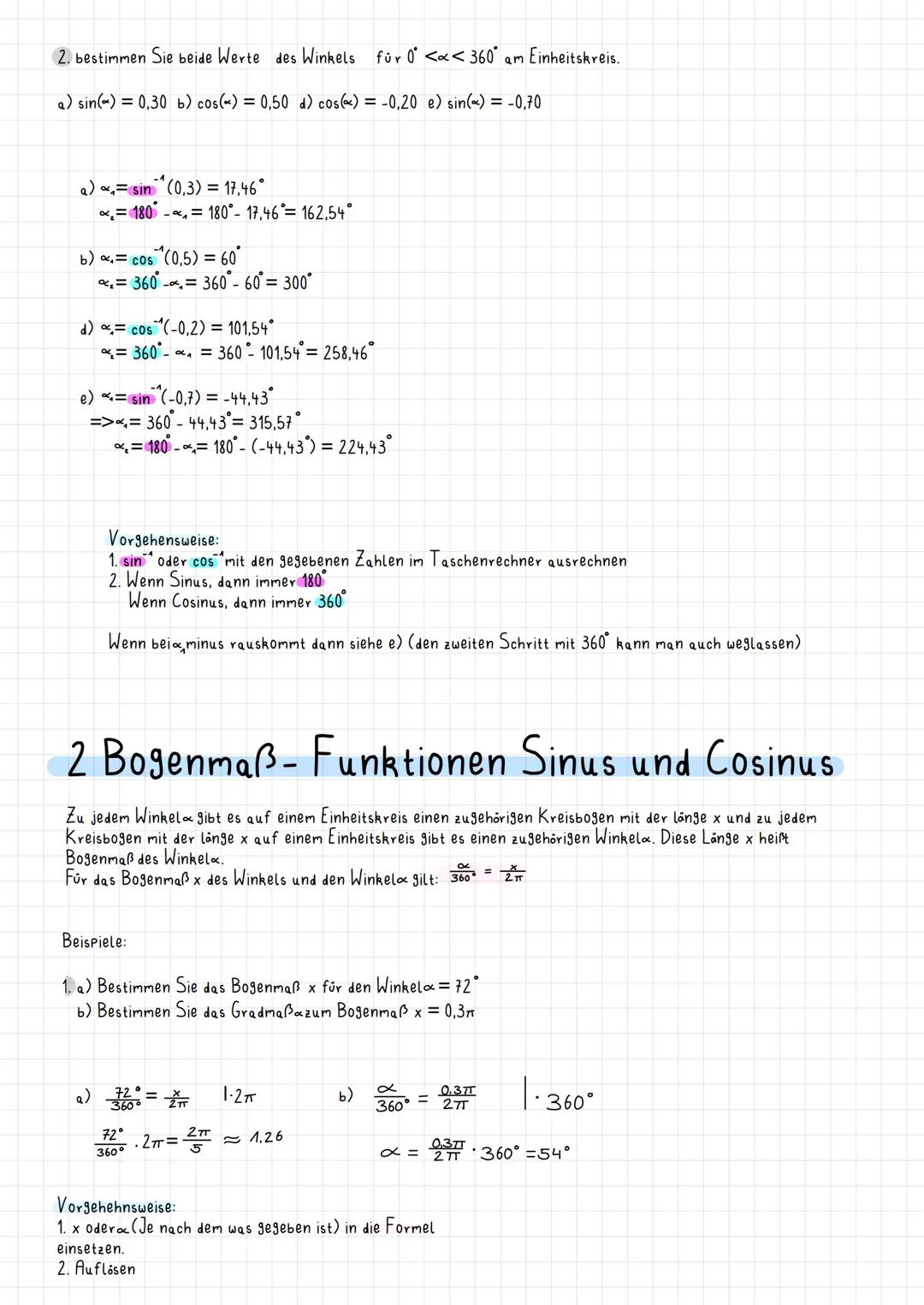 1 Sinus und Kosinus im Einheitskreis
Der Kreis mit Radius 1 und Mittelpunkt 0 C0/0) heißt Einheitskreis.
Zu jedem Winkel gibt es auf dem Ein