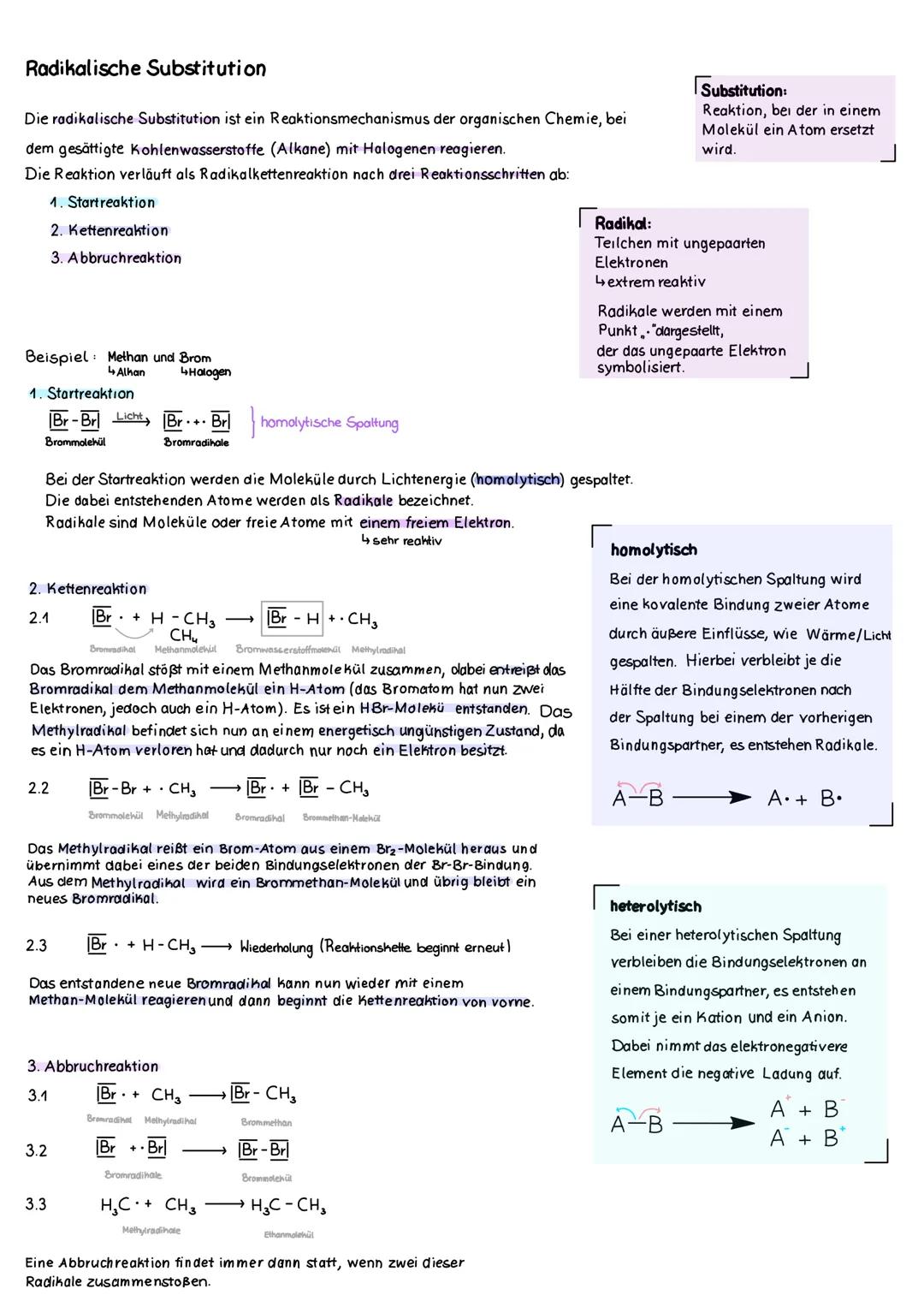 Radikalische Substitution
Die radikalische Substitution ist ein Reaktionsmechanismus der organischen Chemie, bei
dem gesättigte Kohlenwasser