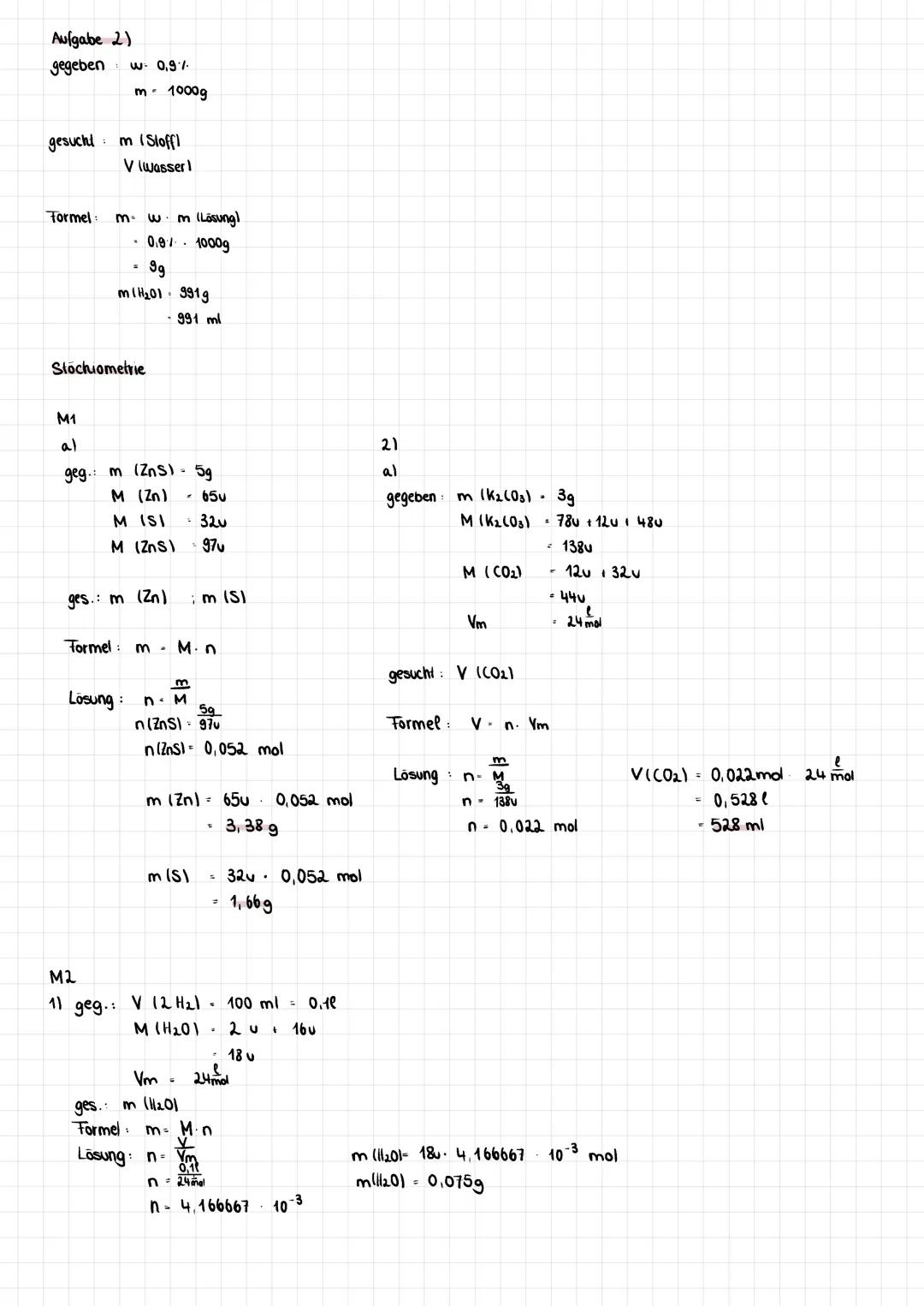 # CHEMIE Lernzettel
1. molare Masse
- m Masse in u
- M molare Masse ($\frac{m}{n}$) in g
- n Sloffmenge in mol
Ein mol ist die Einheit de