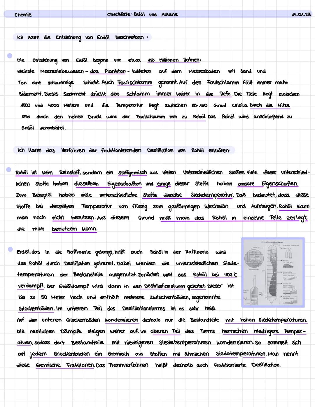 Chemie
checkliste: Erdöl und Alkane
Ich kann die Entstehung von Erdöl beschreiben:
Die Entstehung von Erdöl begann vor
Kleinste Meereslebewe