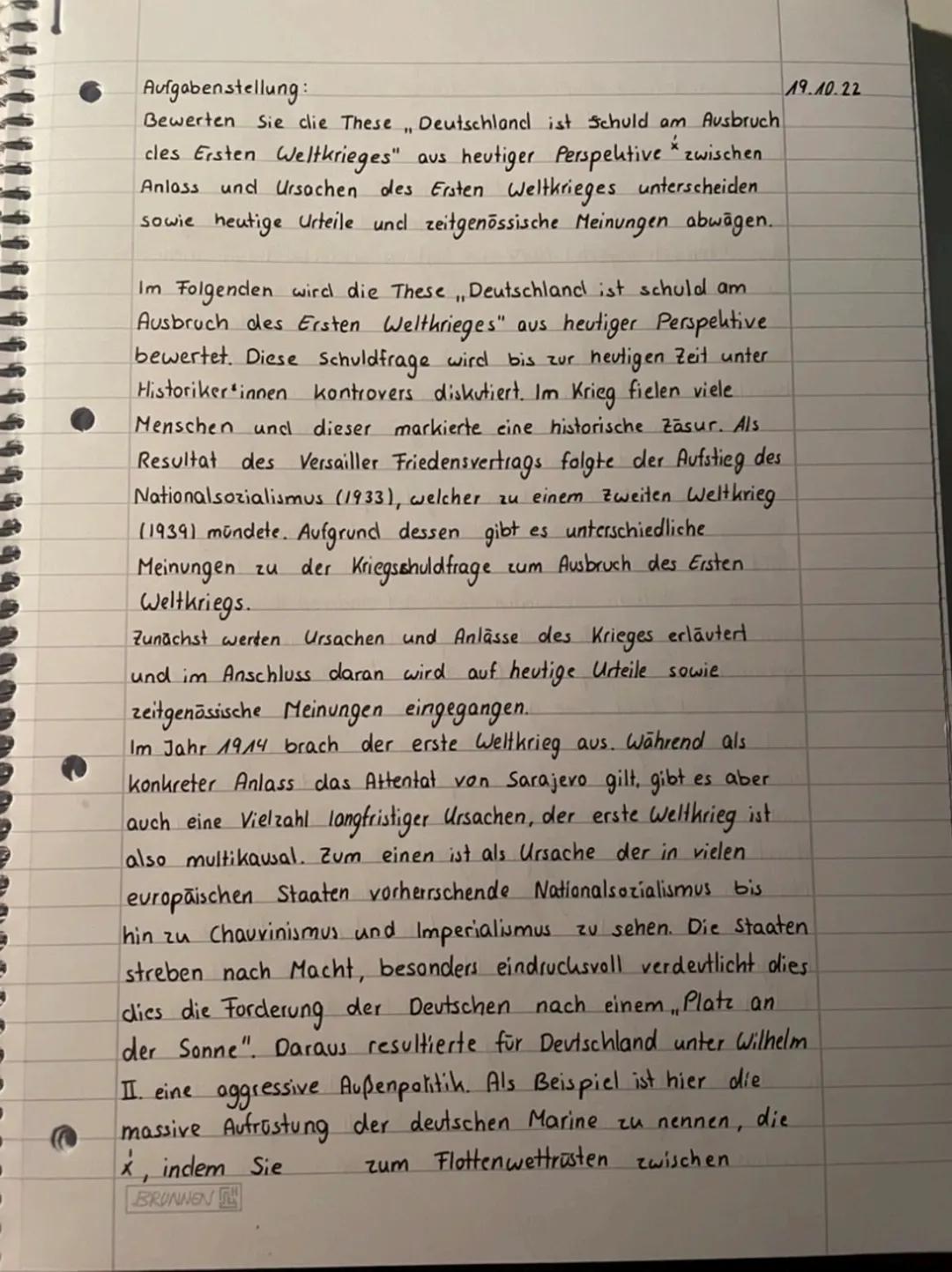 Wer hat die Schuld am Ausbruch des Ersten Weltkrieges?
-> Bewerten (aus heutiger Perspektive)
-> Gründe für den Ausbruch
-> Anlass
-> Ursac