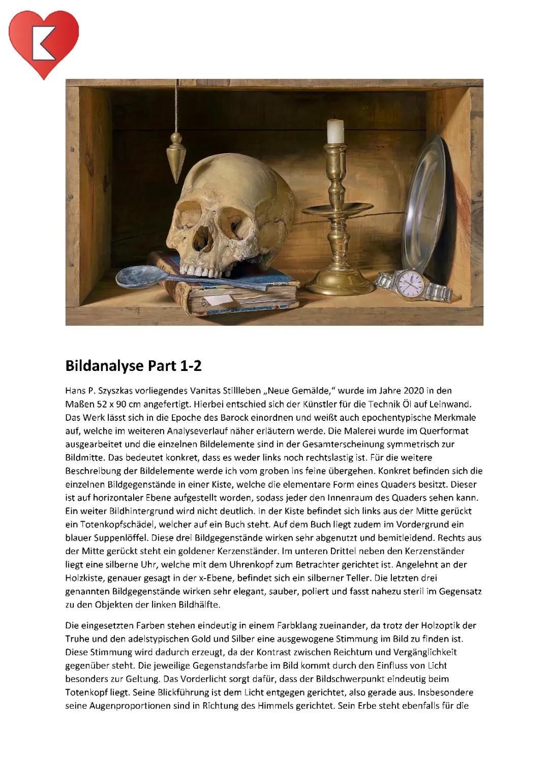 Vanitas Stillleben Analyse