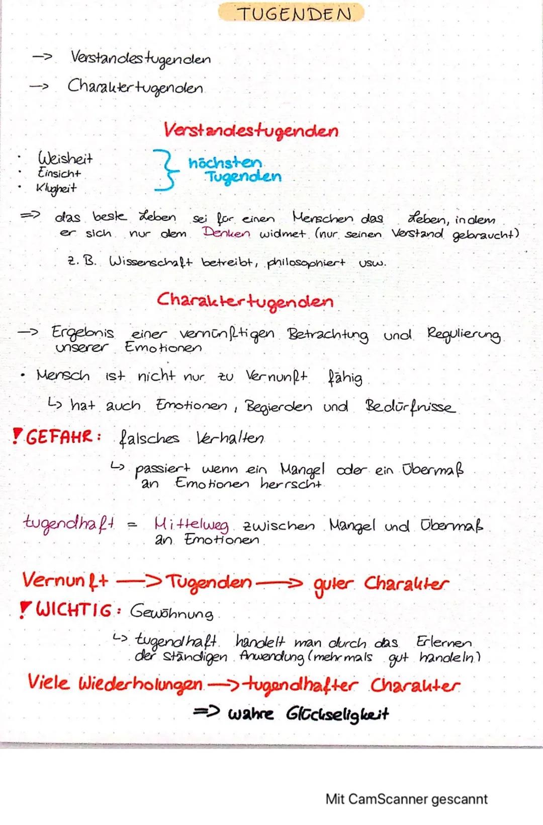# GLÜCKSELIGKEIT
Aristoteles
•Jede Handlung hat ein Biel
L↳ moralisch beste Handlung verfolgt das höchste Ziel
Beispiel:
Schule
↓
Lernen