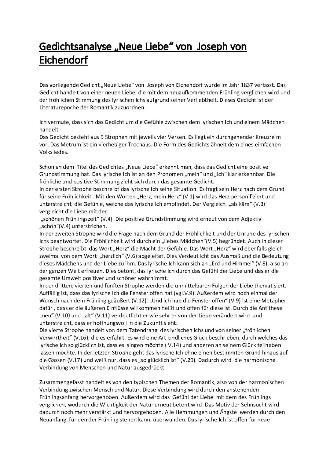 Neue Liebe von Joseph von Eichendorf