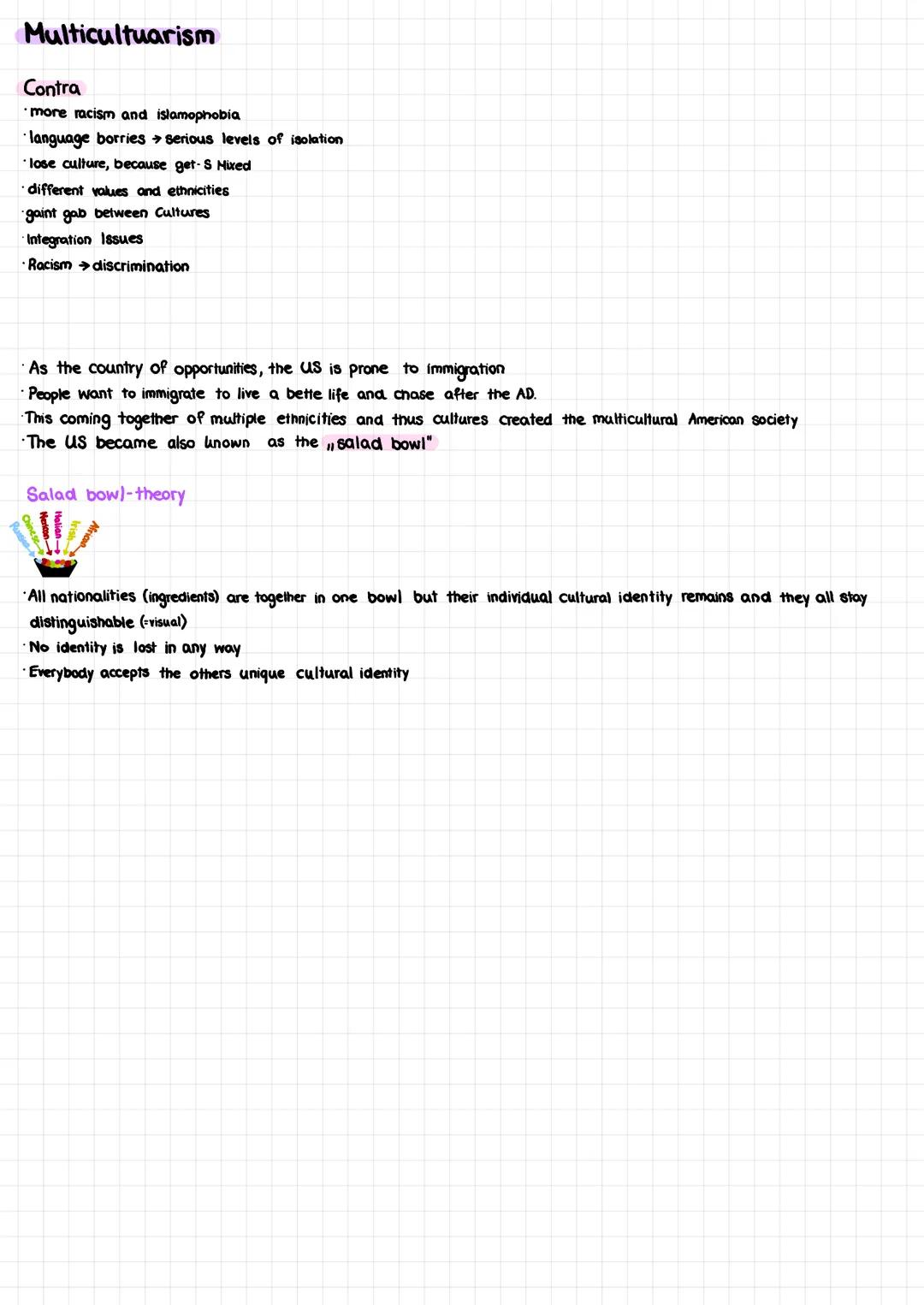 Multiculturalism UK
Contra
more racism and islamophobia
language borries Serious levels of isolation
lose culture, because get-S Mixed
diffe