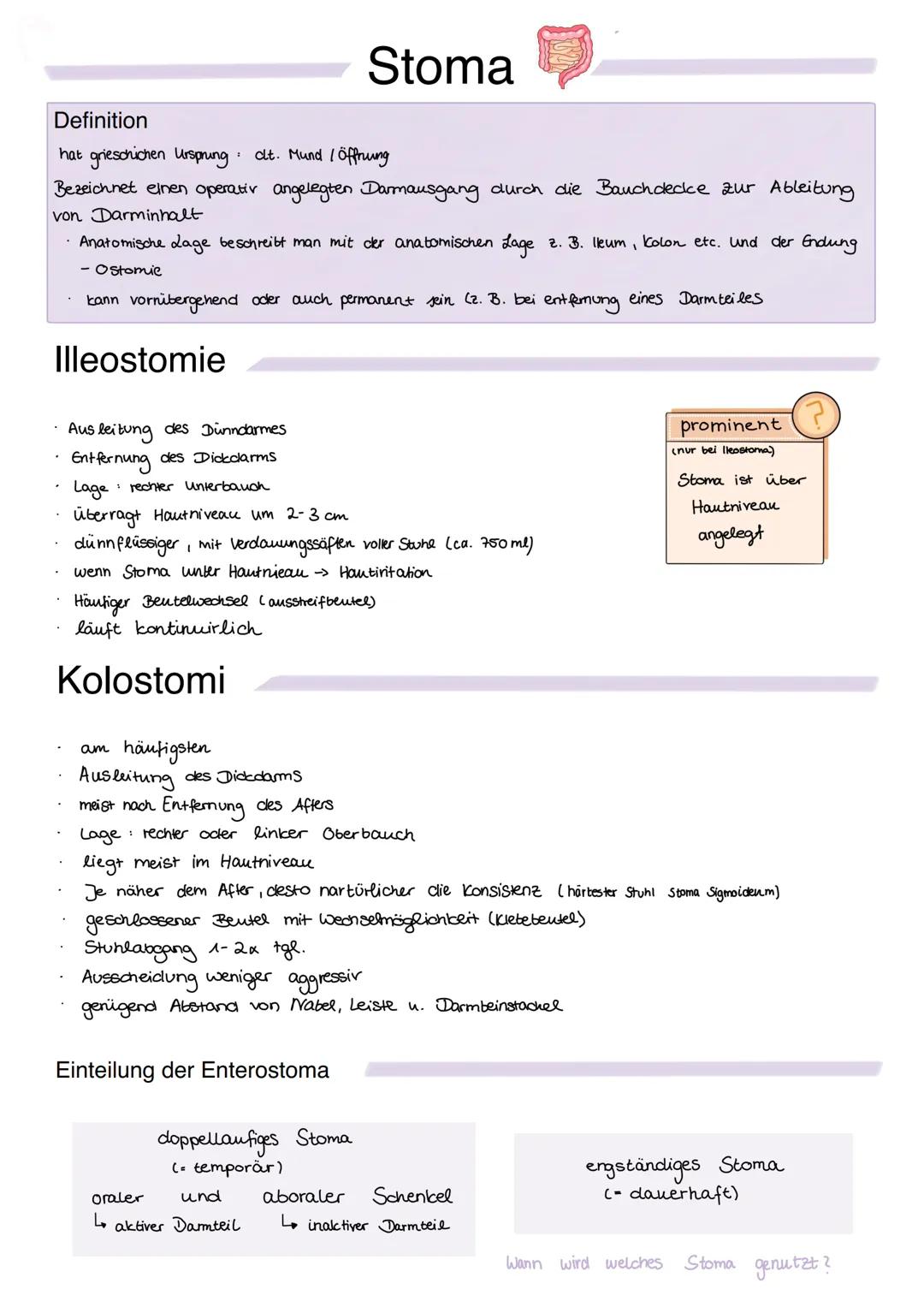 Definition
hat grieschichen Ursprung: dt. Mund / Öffnung
Bezeichnet einen operativ angelegten Darmausgang durch die Bauchdeckce zur Ableitun