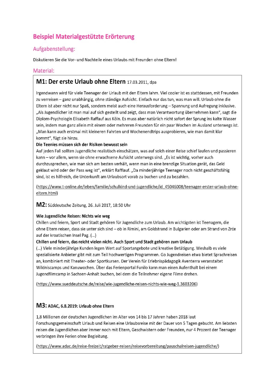 Beispiel Materialgestützte Erörterungen