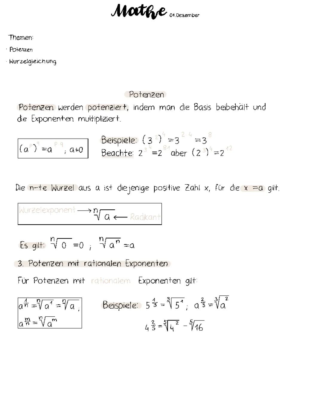 Wurzelgleichung, Potenzen