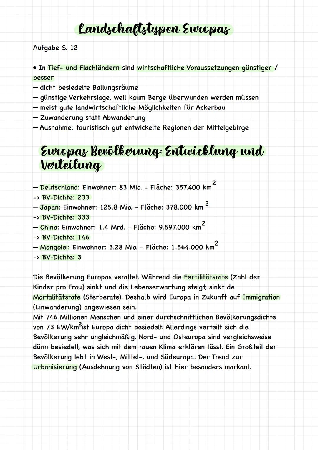 Landschaftstypen Europas
Aufgabe S. 12
• In Tief- und Flachländern sind wirtschaftliche Voraussetzungen günstiger /
besser
- dicht besiedelt