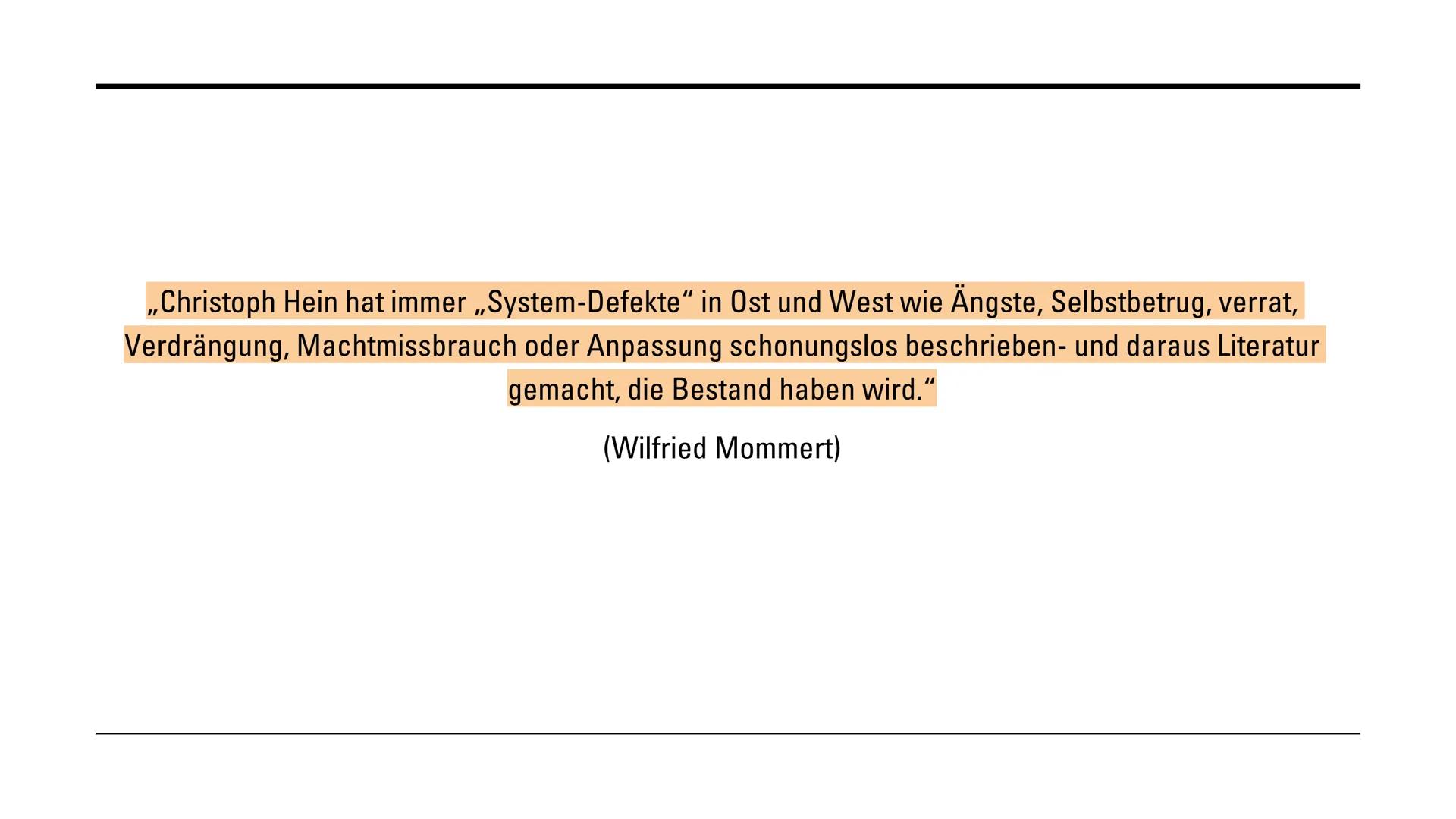 CHRISTOPH HEIN
Isabella D'Errico 11Leh
Leistungskurs Deutsch GLIEDERUNG:
1. Biografie
2. Sein Stil
3. Landnahme
4. Werke
5. Auszeichnungen
6