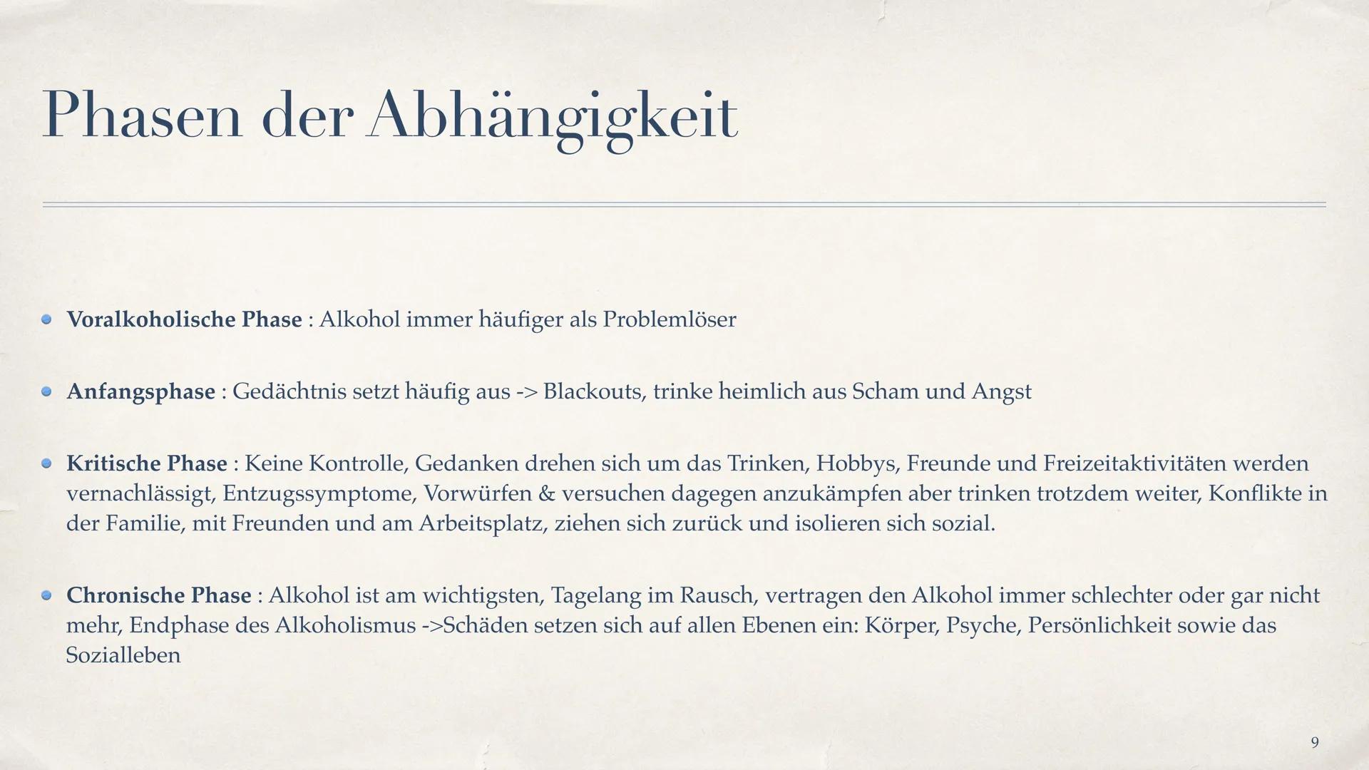 Alkohlabhängigkeit
Die akzeptierte Droge
Cherry Michelle
1 Inhaltsverzeichnis
Was ist Alkohol? - Folie 3
• Was ist Alkoholabhängigkeit ?- Fo
