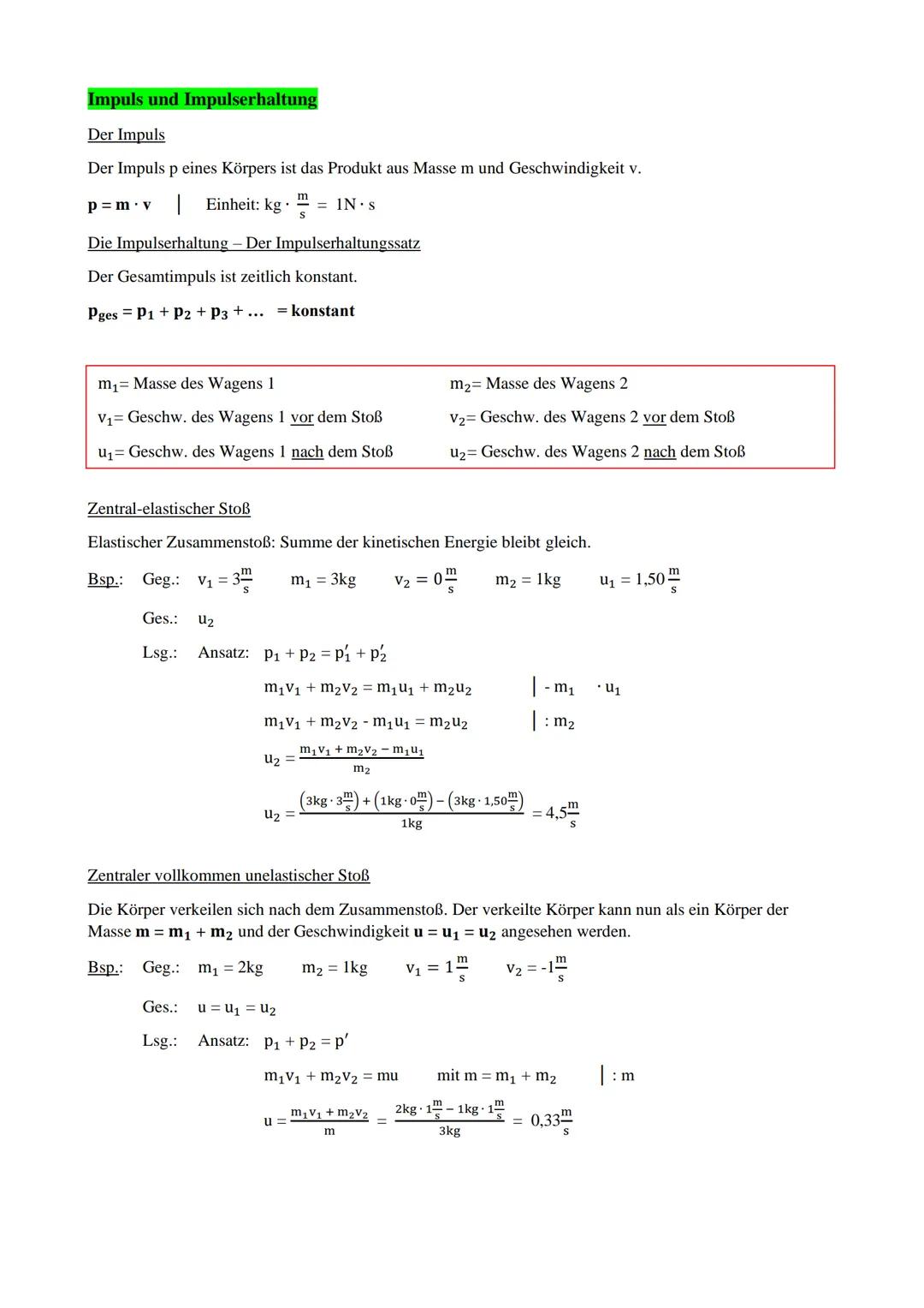 # Impuls und Impulserhaltung
Der Impuls
Der Impuls p eines Körpers ist das Produkt aus Masse m und Geschwindigkeit v.
$p=m \cdot v$ | Ein