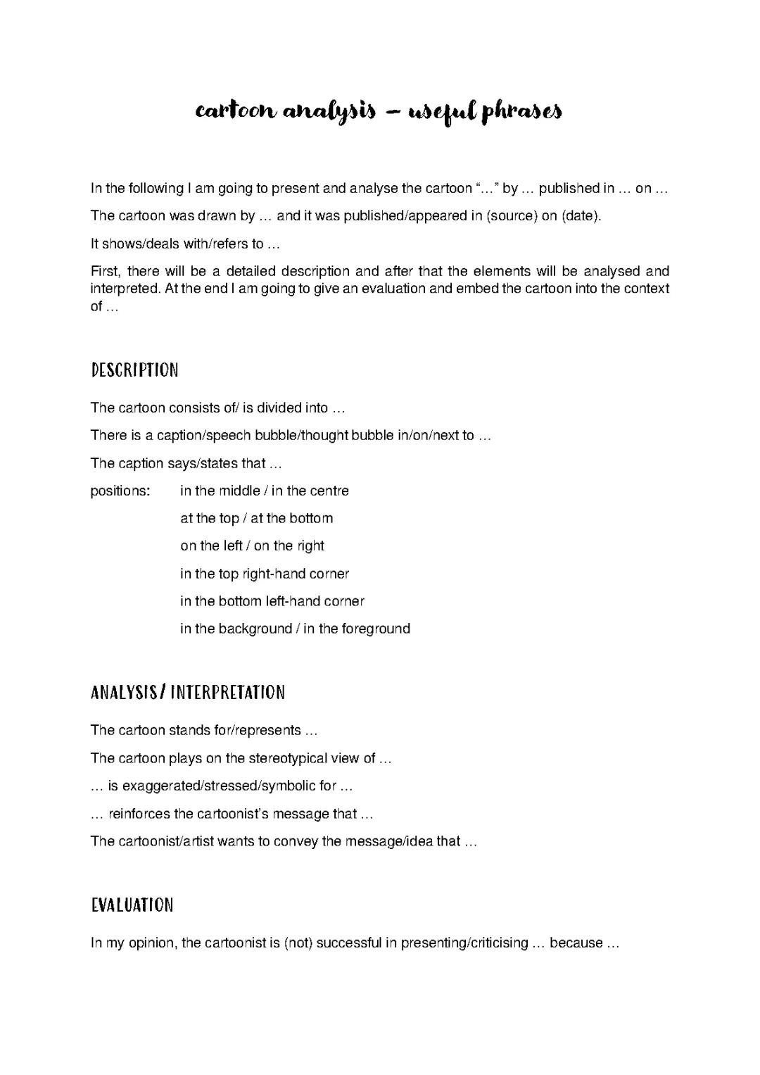 useful phrases- cartoon analysis