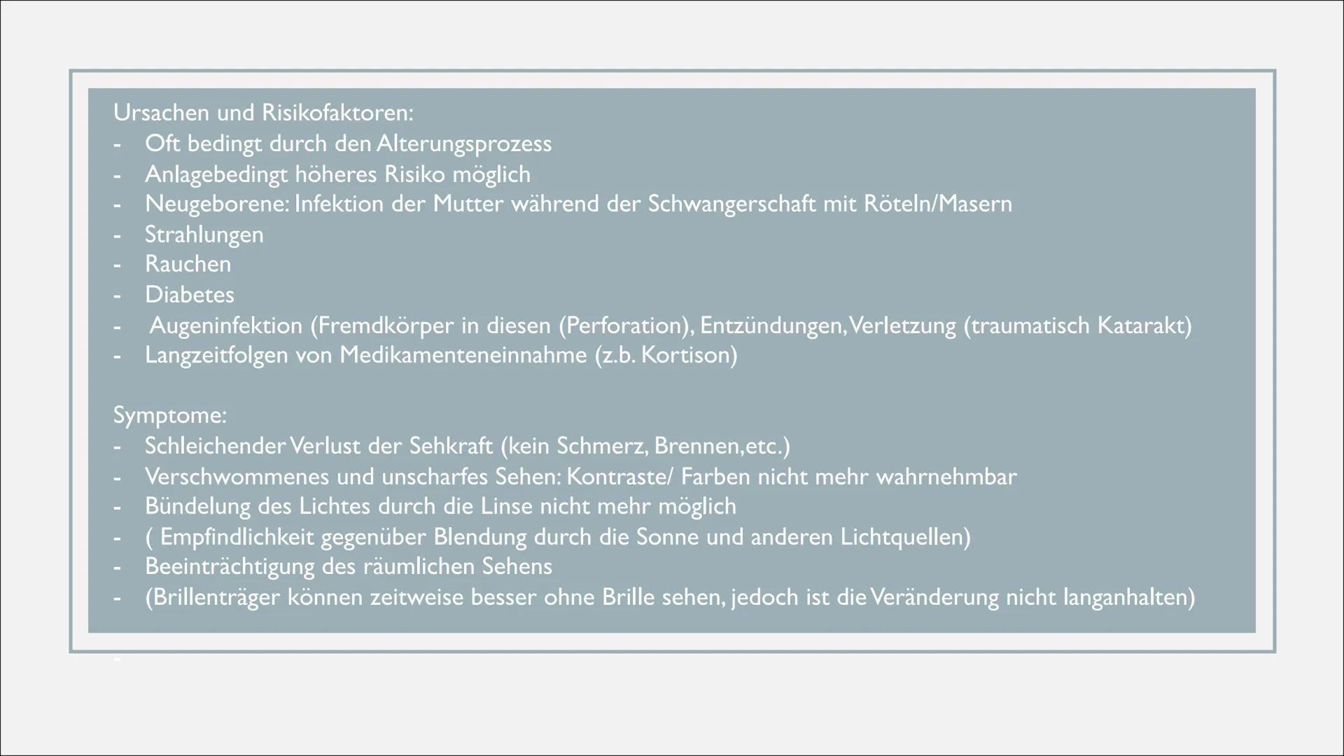 KRANKHEITEN UND
FEHLER DES AUGES
Von Lilith INHALTSVERZEICHNIS
1. Exkurs: Aufbau der Linse
2. Grau Star
3. Schielen
4. Grün Star
5. Weitsi