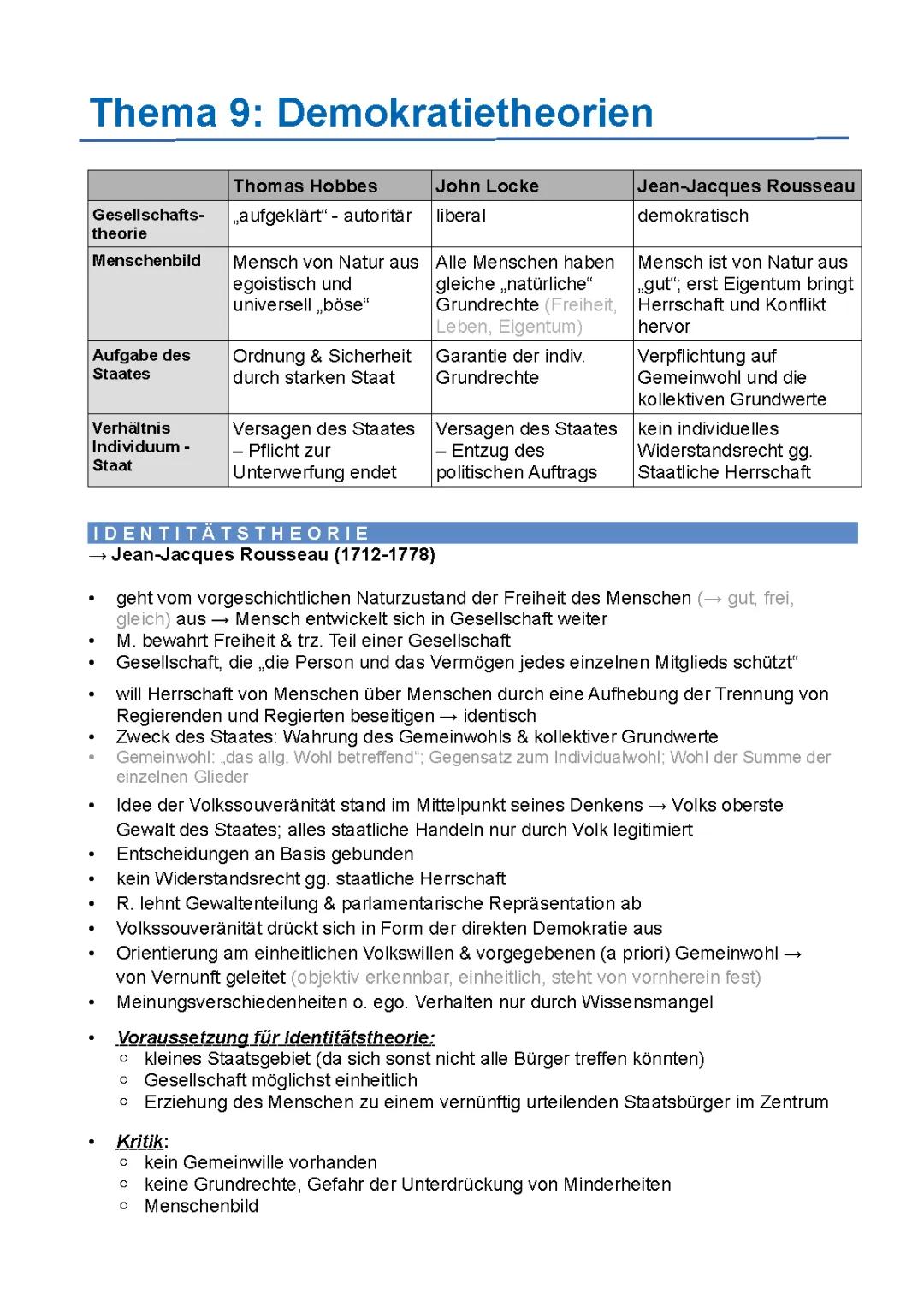 Prüfungsvorbereitung - Demokratietheorien