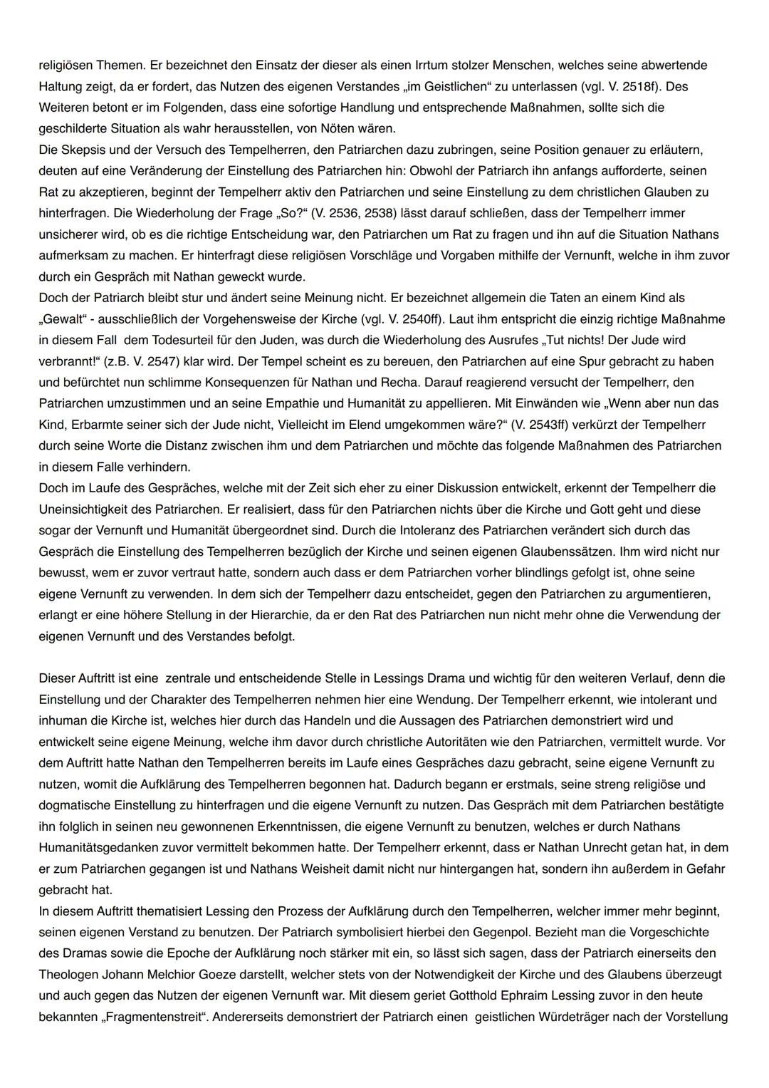 Szenenanalyse zu Nathan der Weise : IV. Aufzug, 2. Auftritt
Im Folgenden wird der zweite Auftritt des vierten Aufzugs des Dramas ,,Nathan de