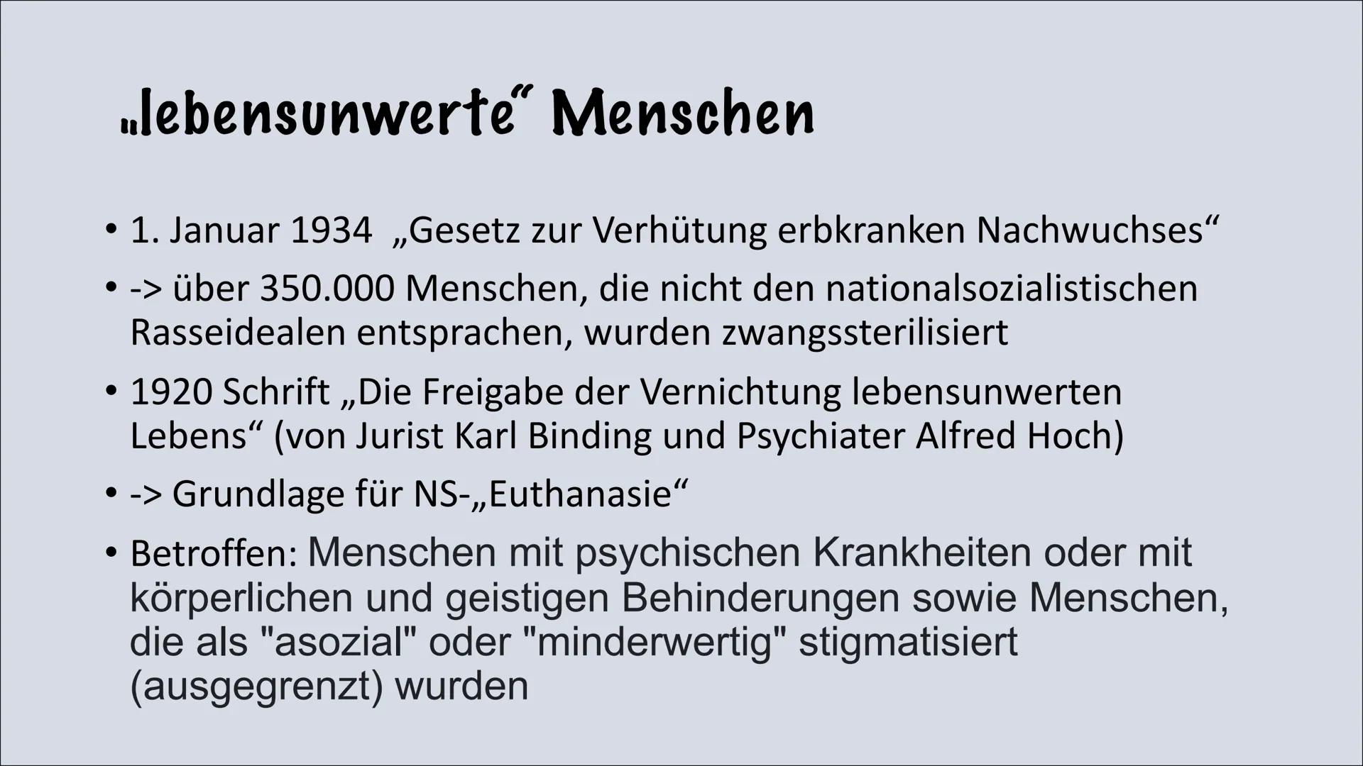 Euthanasieprogramm
Te Gliederung
●
• Begriffsabstammung
●
• Abstufung der Menschen
●
Hauptakteure
●
• Runderlass 18. August 1939
Aktion T4
E