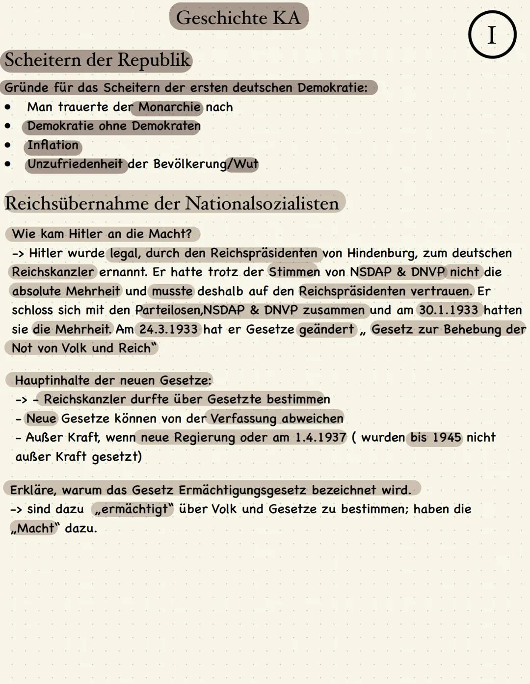 Scheitern der Republik
Gründe für das Scheitern der ersten deutschen Demokratie:
Man trauerte der Monarchie nach
Demokratie ohne Demokraten