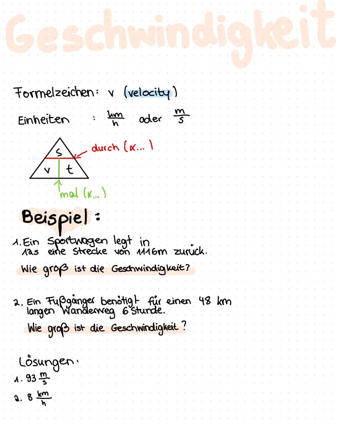 Geschwindigkeit Physik mit Aufgaben+Lösungen