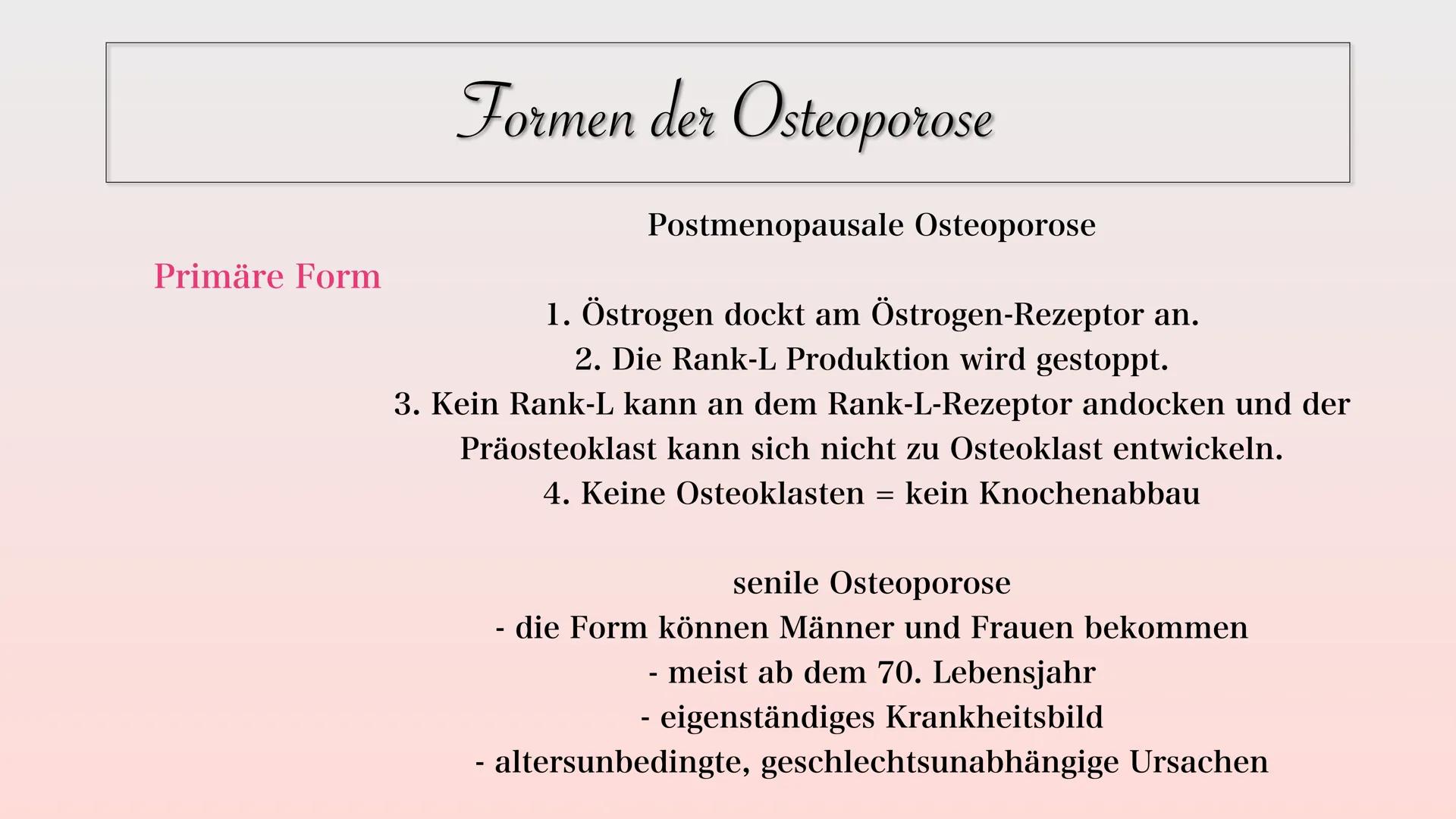 # Osteoporose
40 jahre
Normal
60 jahre
reduzierte
Knochenmasse
70 jahre
Osteoporose Gliederung
• Definition
• Welche Knochen sind
be