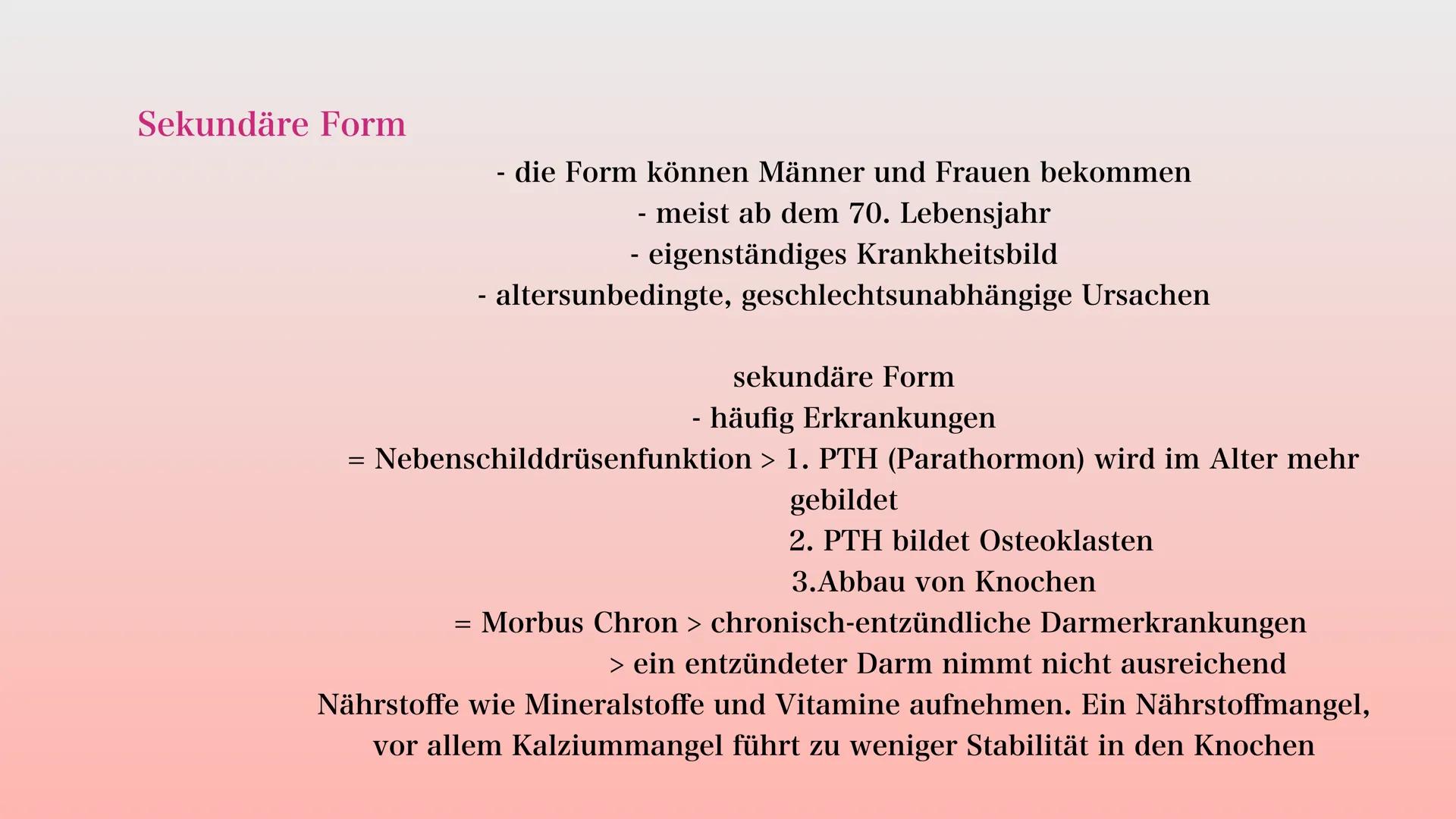 # Osteoporose
40 jahre
Normal
60 jahre
reduzierte
Knochenmasse
70 jahre
Osteoporose Gliederung
• Definition
• Welche Knochen sind
be