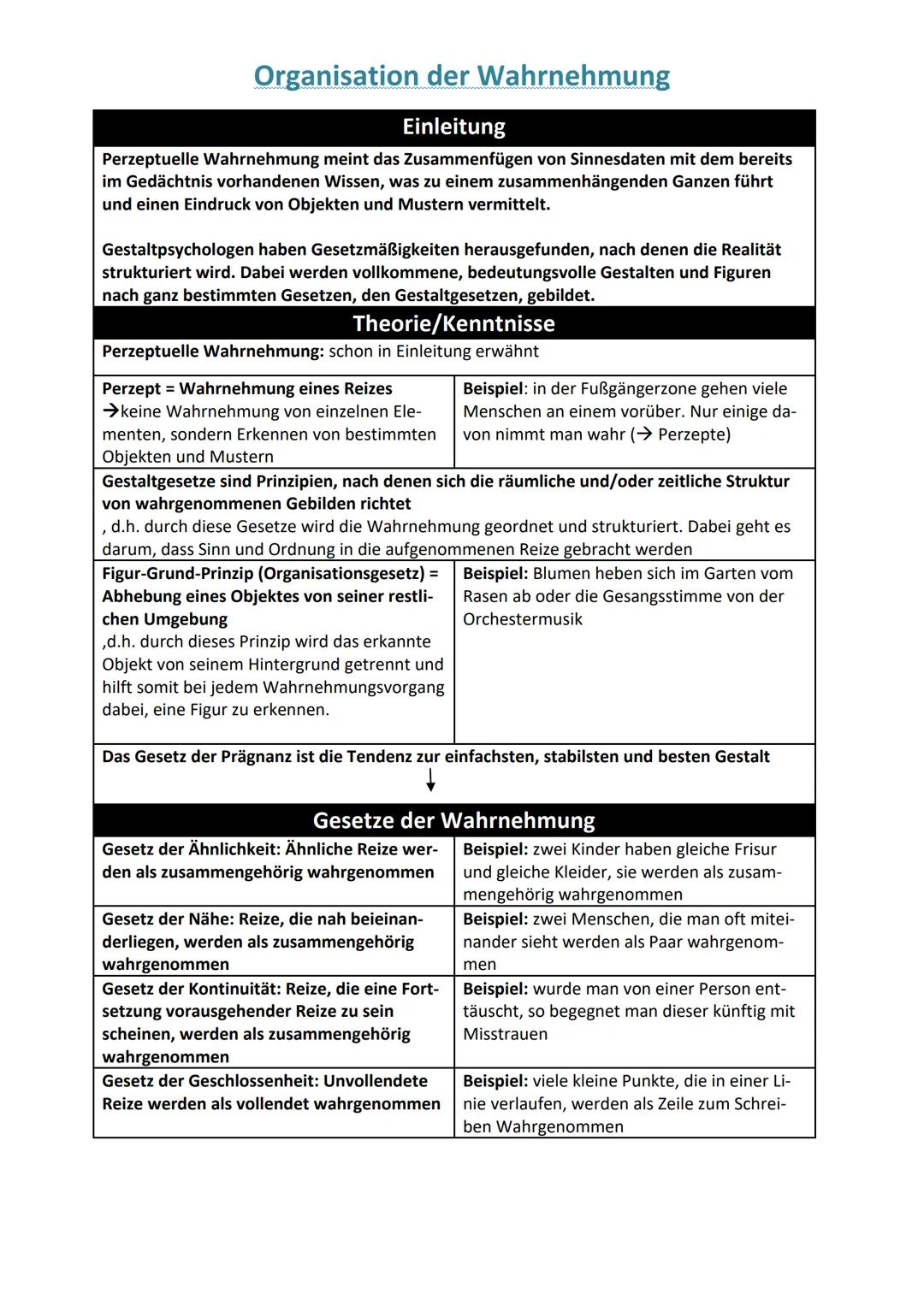 Die Kognitionen
Einleitung
Bei der Aufnahme der momentanen Umwelt, ihrer Verarbeitung und ihrem Einwirken auf
sie spielen viele Dinge eine e