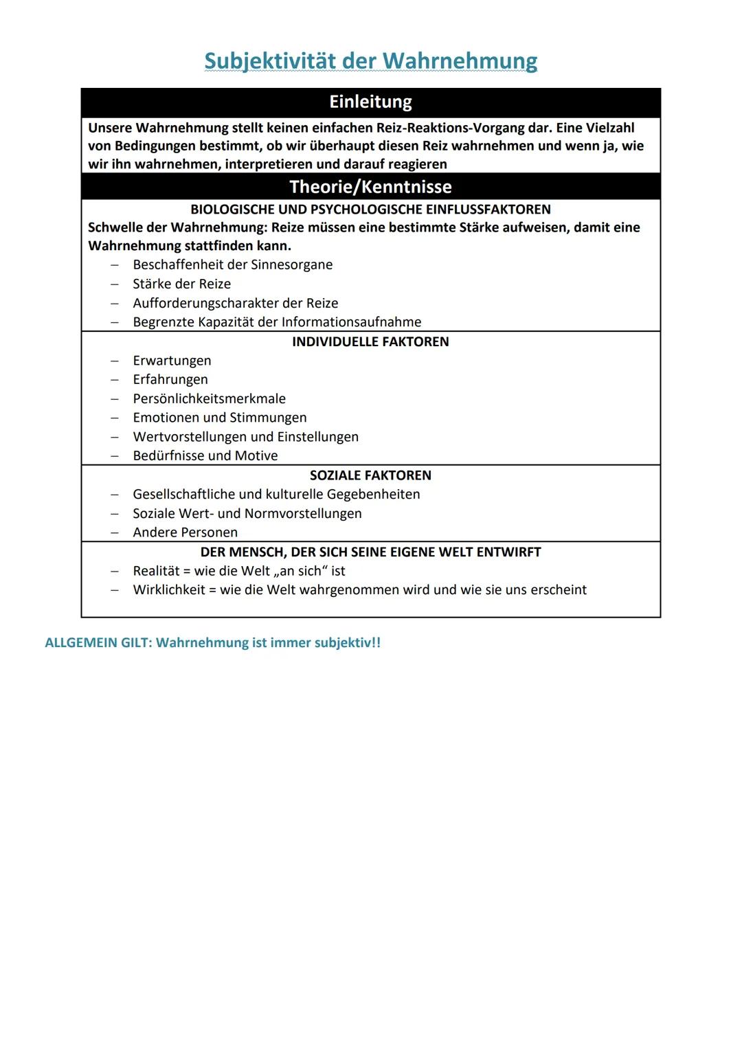 Die Kognitionen
Einleitung
Bei der Aufnahme der momentanen Umwelt, ihrer Verarbeitung und ihrem Einwirken auf
sie spielen viele Dinge eine e