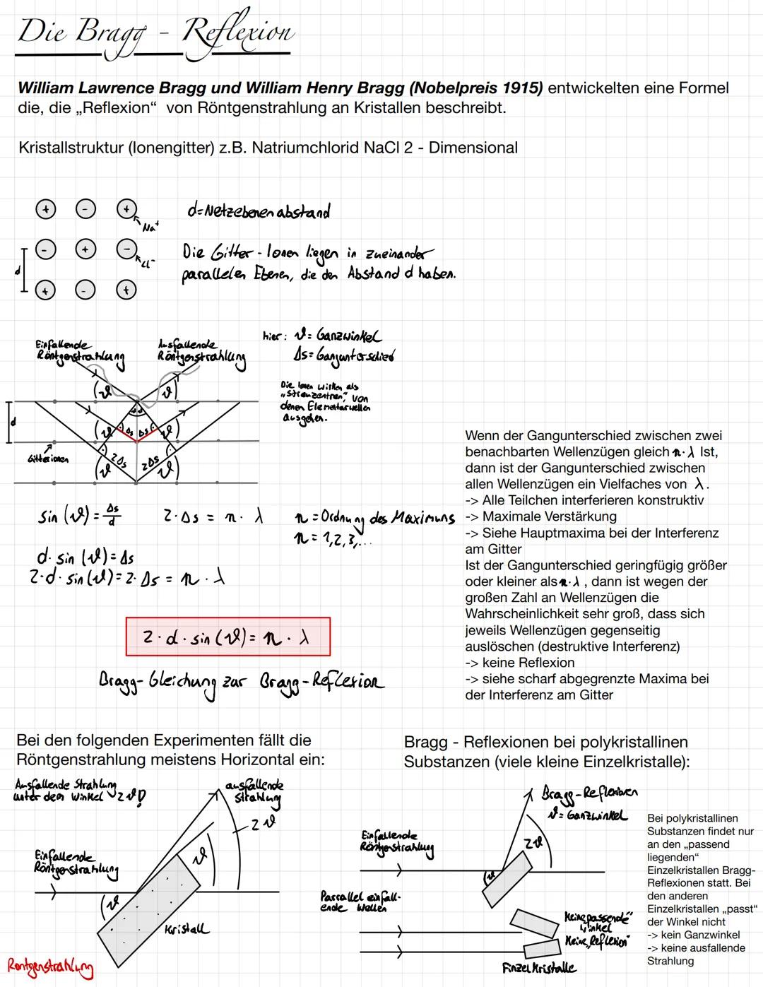 Die Bragg - Reflexion
Vorüberlegung: ,, Normale“ Reflexion z.B. Licht am Spiegel oder Mikrowellen an einer Metallplatten:
B
Spiegel
Hier wir