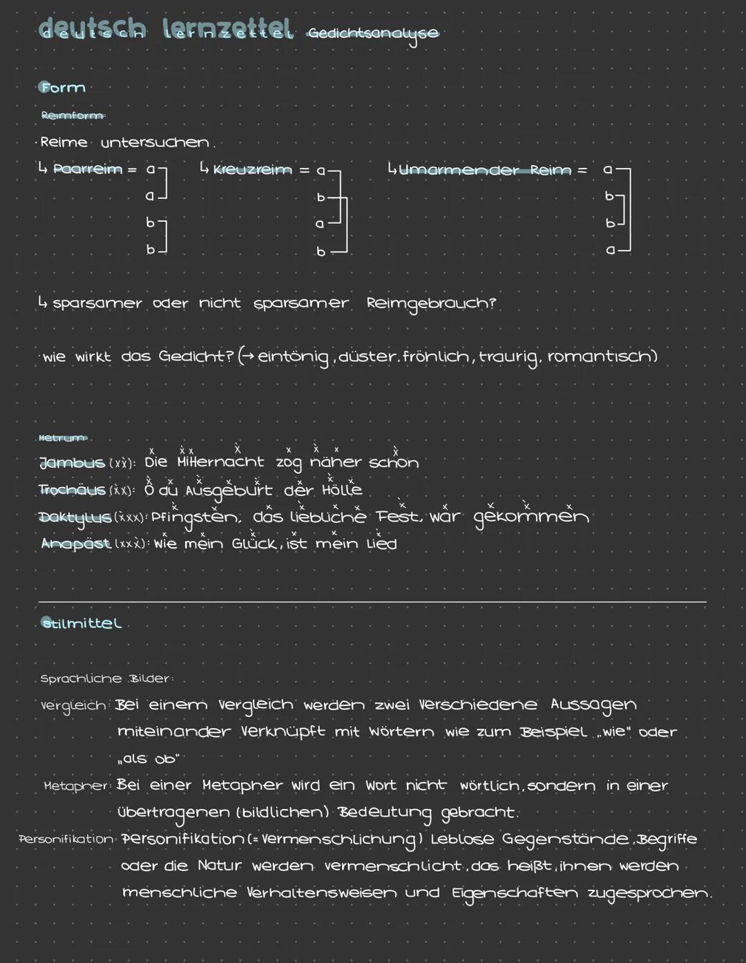 # deutsch lernzettel Gedichtsanalyse
Alle Gedanken über dem Gedicht vers für Vers notieren.
Stoffsammlung (Mindmap):
Thema
Inhalt Gehalt