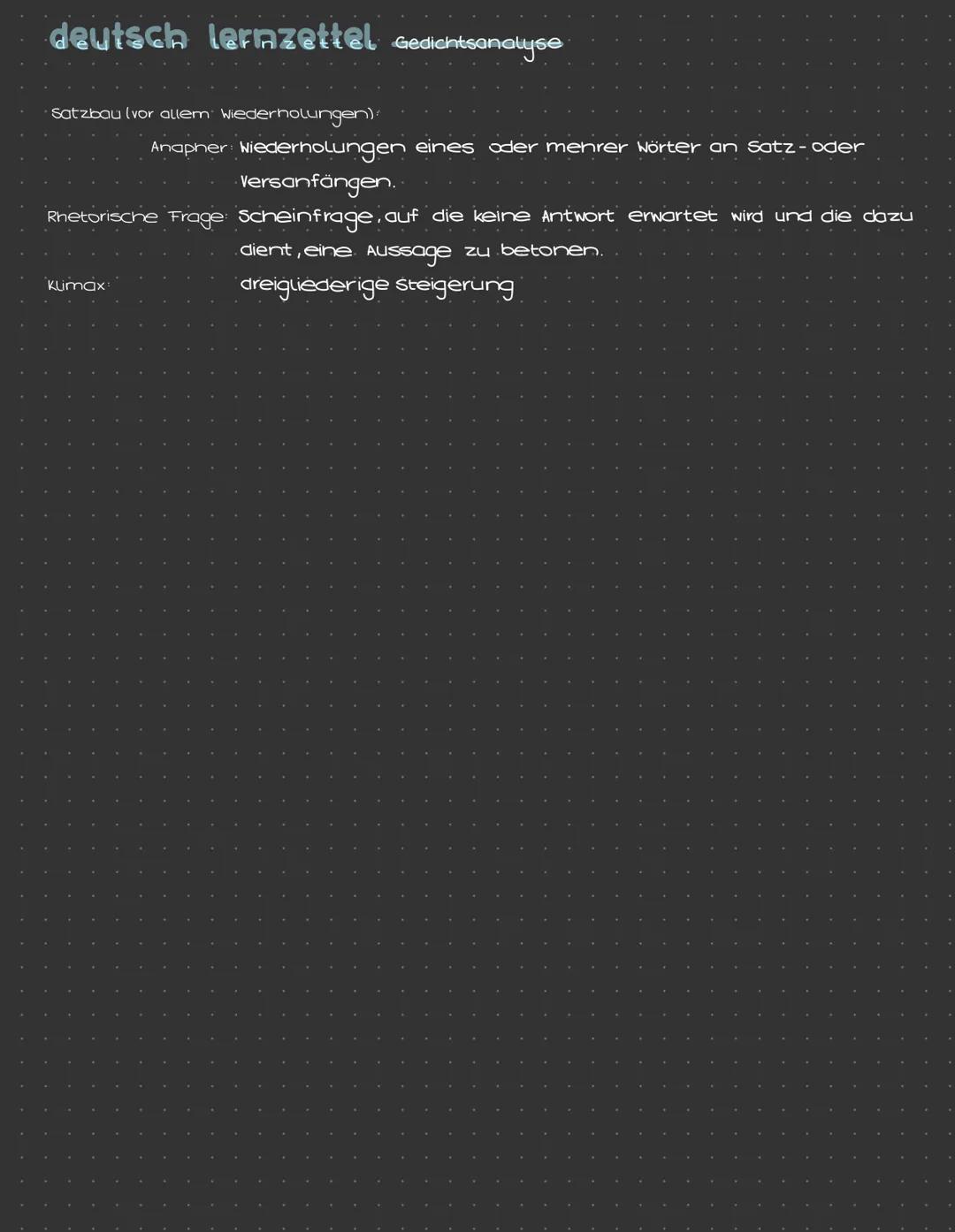 # deutsch lernzettel Gedichtsanalyse
Alle Gedanken über dem Gedicht vers für Vers notieren.
Stoffsammlung (Mindmap):
Thema
Inhalt Gehalt