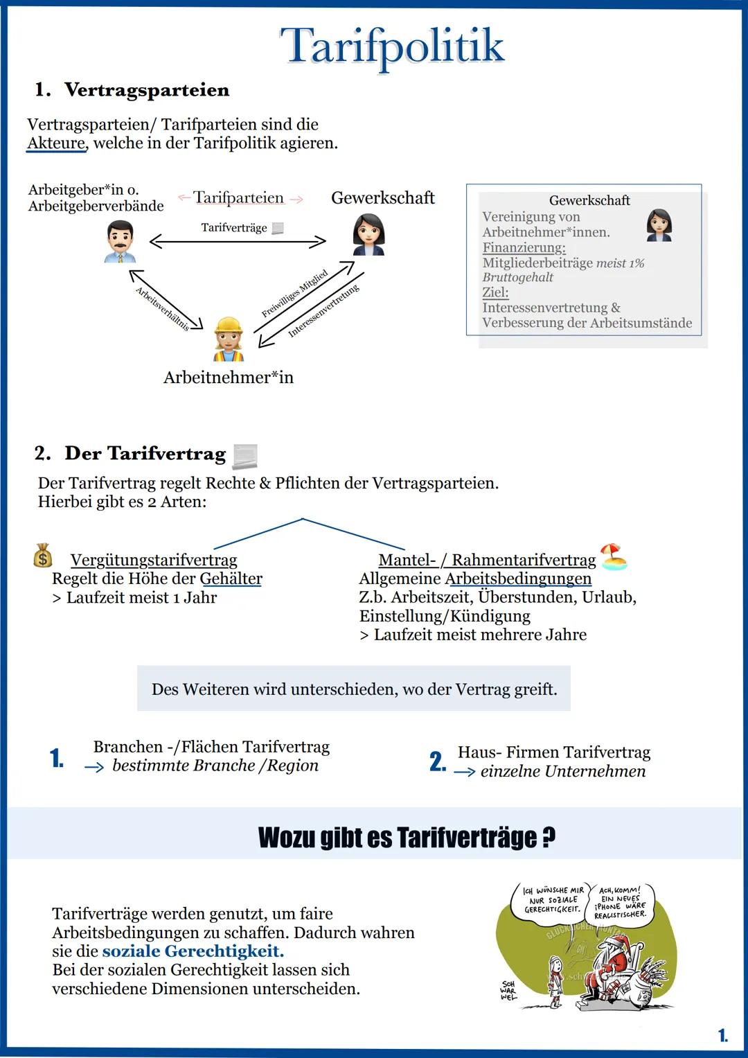 # Tarifpolitik
1. Vertragsparteien
Vertragsparteien/ Tarifparteien sind die
Akteure, welche in der Tarifpolitik agieren.
Arbeitgeber*in o