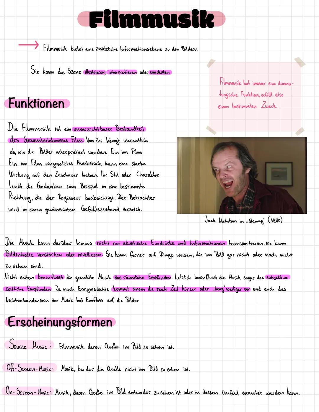 Filmmusik
Filmmusik bietet eine zusätzliche Informationsebene zu den Bildern
Sie kann die Szene illustrieren, interpretieren oder umdeuten
F