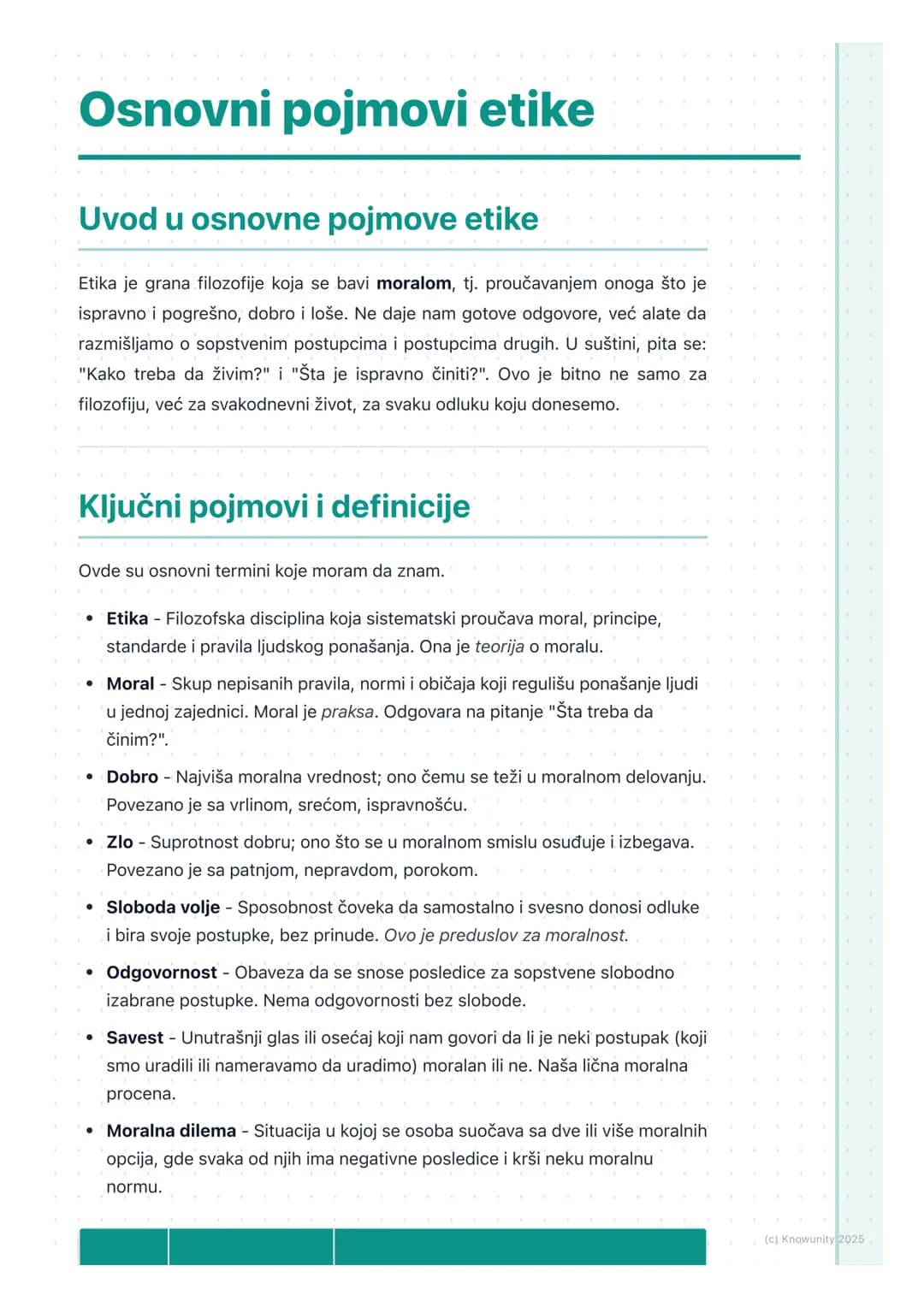 # Osnovni pojmovi etike
## Uvod u osnovne pojmove etike
Etika je grana filozofije koja se bavi moralom, tj. proučavanjem onoga što je
ispr