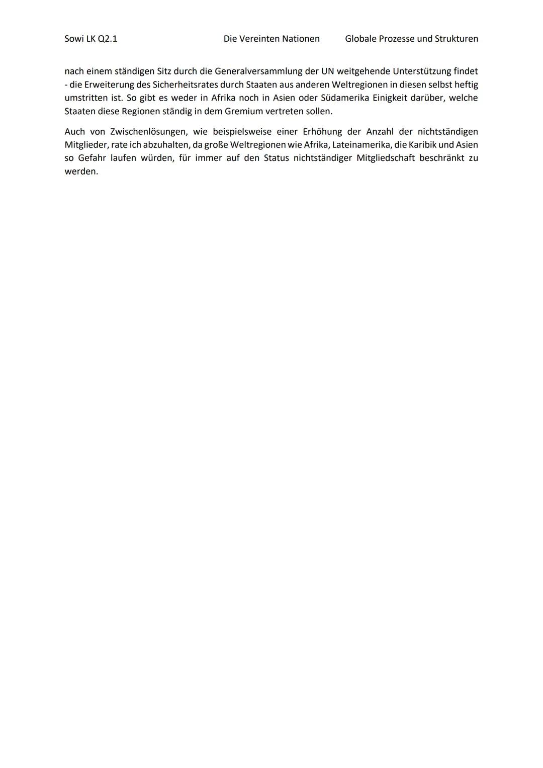 Sowi LK Q2.1
Die Vereinten Nationen
Globale Prozesse und Strukturen
(Wie) kann der Sicherheitsrat reformiert werden, um handlungsfähiger zu