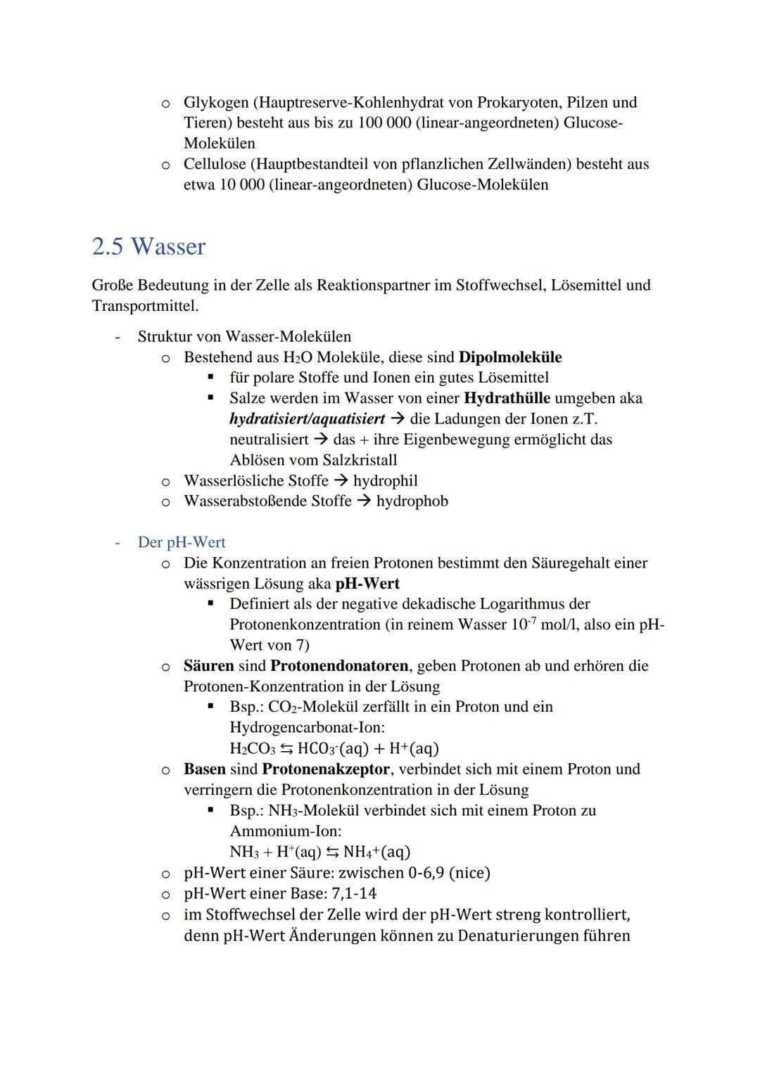 2 Inhaltsstoffe von Zellen
2.1 Biomoleküle
Definition: Organische Verbindungen, die in Lebewesen vorkommen. Enthalten vor
allem Kohlenstoff,