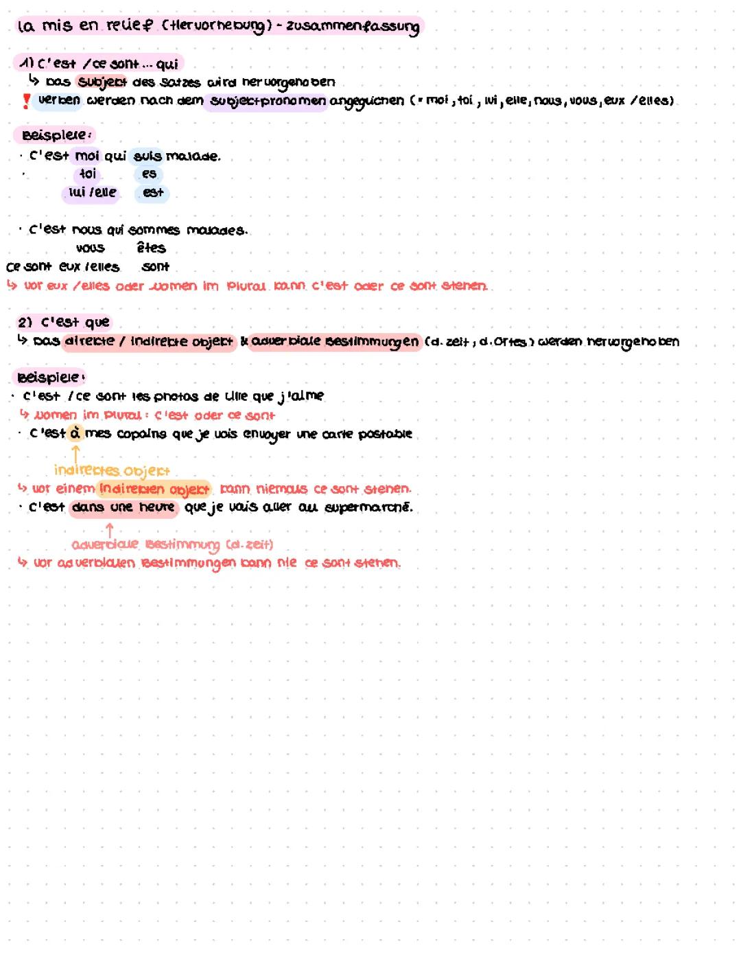 la mise en relief (Hervorhebung)