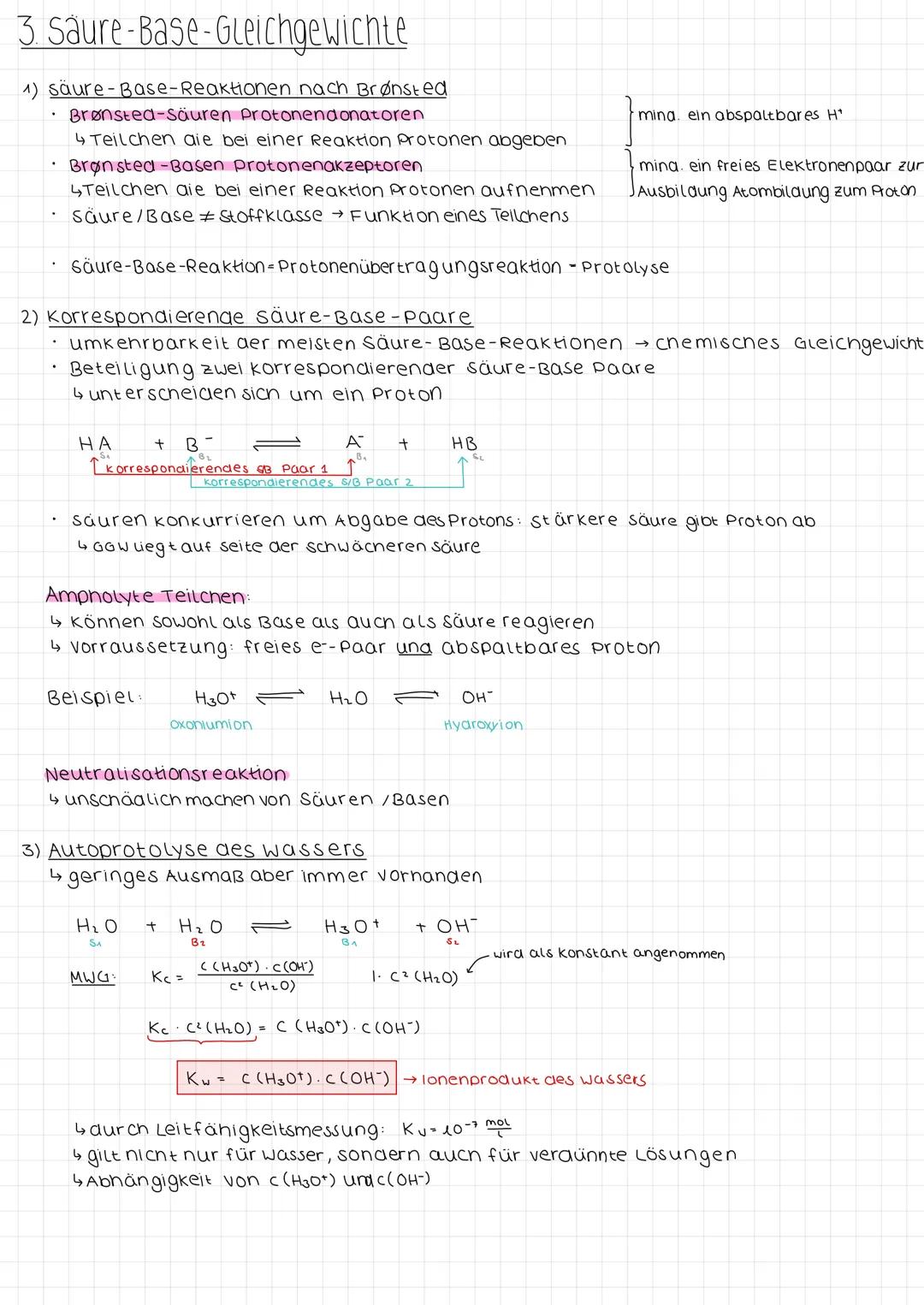 3. Saure-Base-Gleichgewichte
1) säure-Base-Reaktionen nach Brønsted
Brønsted-Säuren Protonendonatoren
↳ Teilchen aie bei einer Reaktion Prot