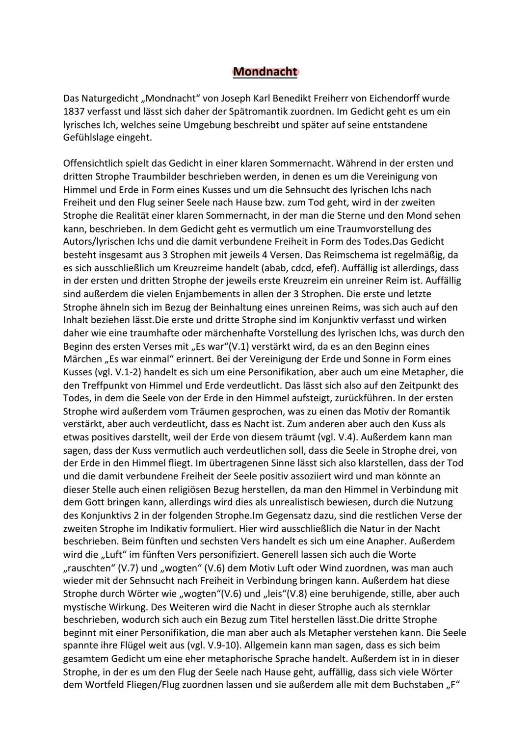 22
Beispielklausuren mit Beispiellösungen Naturlyrik
Joseph von Eichendorff: Mondnacht
Aufgabenart
Analyse eines literarischen Textes (ggf.