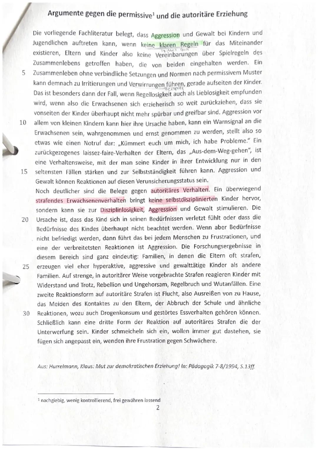 Klausur Erziehungsstile