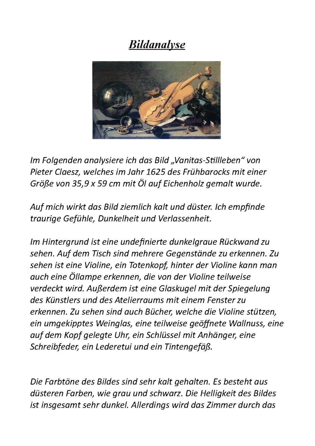 ANALYSE VANITAS STILLEBEN