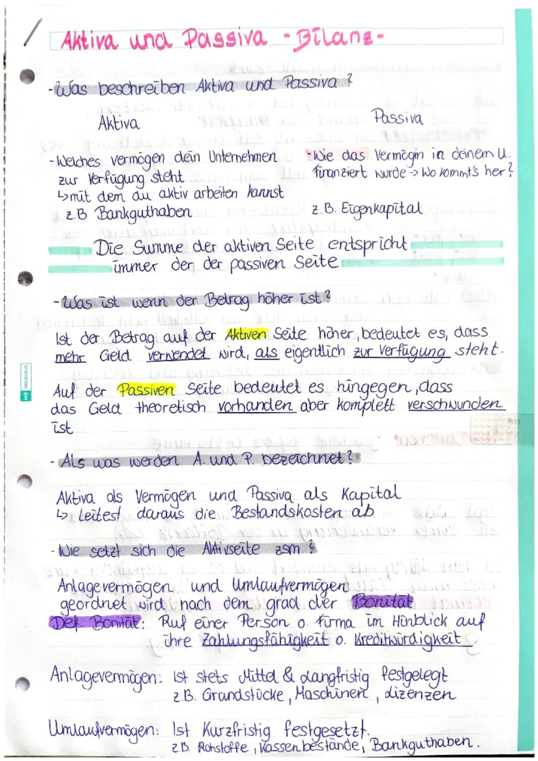 / Aktiva und Passiva - Bilang-
-Was beschreiben Aktiva und Passiva ?
Aktiva
-Welches vermögen dein Unternehmen
zur Verfügung steht
↳mit d