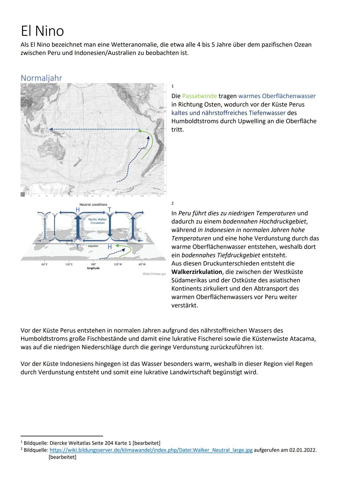 El Nino
Als El Nino bezeichnet man eine Wetteranomalie, die etwa alle 4 bis 5 Jahre über dem pazifischen Ozean
zwischen Peru und Indonesien/