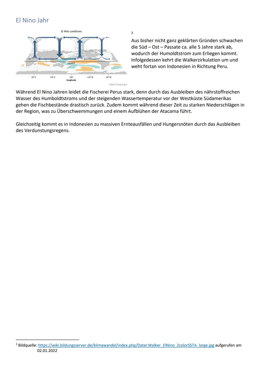 El Nino
Als El Nino bezeichnet man eine Wetteranomalie, die etwa alle 4 bis 5 Jahre über dem pazifischen Ozean
zwischen Peru und Indonesien/