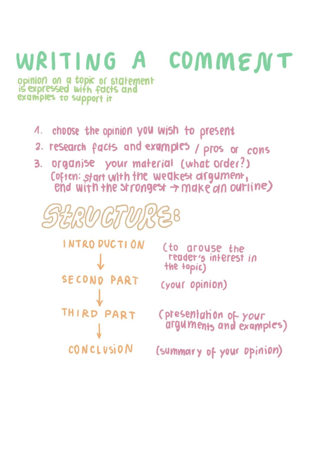# WRITING A COMMENT
opinion on a topic or statement
is expressed with facts and
examples to support it
1. choose the opinion you wish to p