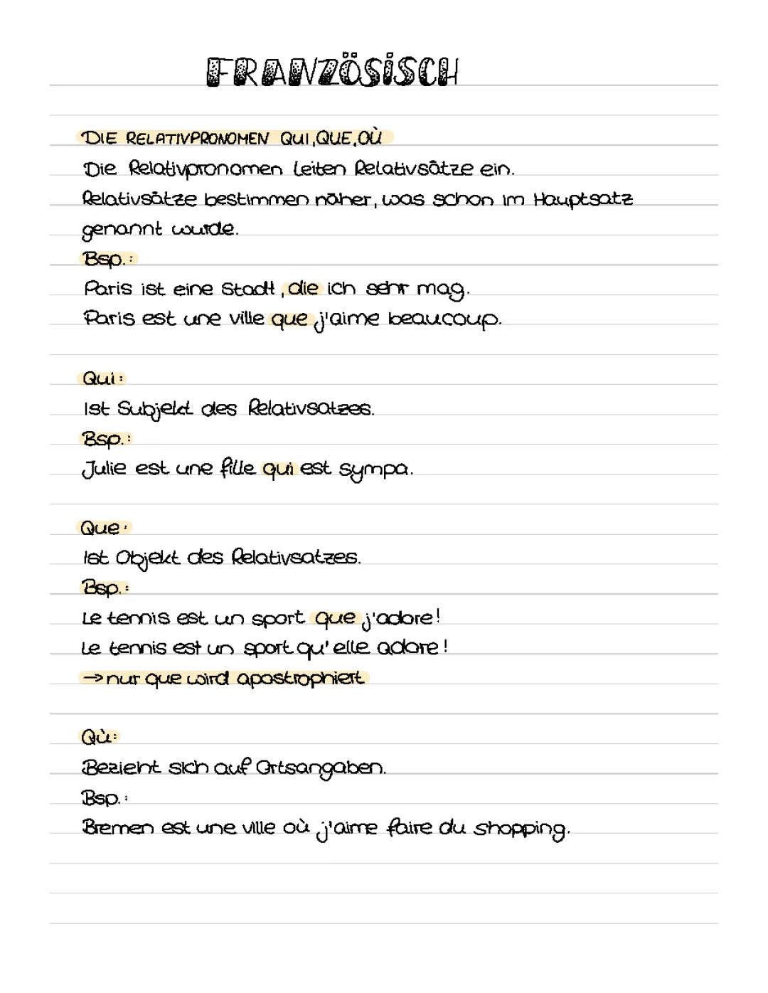 Die Relativpronomen qui, que & où