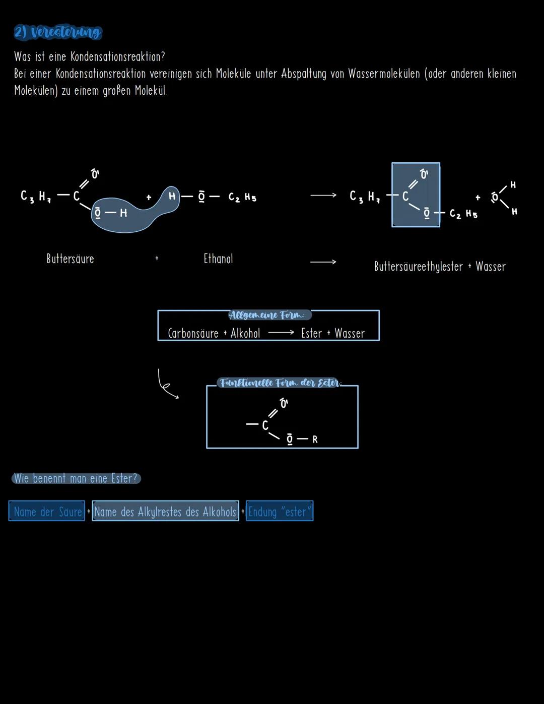 (1) Alkan and Carbonsäure:
Methansäure (Ameisensäure): HCOOH
V. Carbonsäure, Alkansäure
and Veresterung
Ethansäure (Essigsäure): CH₂COOH
Pro