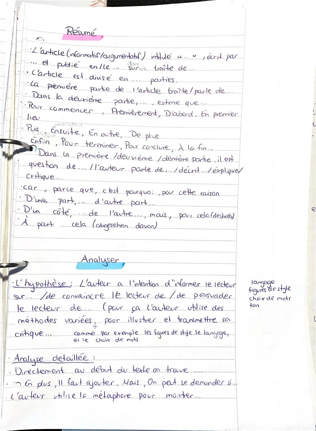 Résumé
•/'article (informatif/argumentatif) intitulé
et publié en lle....
est divisé
partie de
L'article
t
·car
· D'une part,.
- D'un côté,