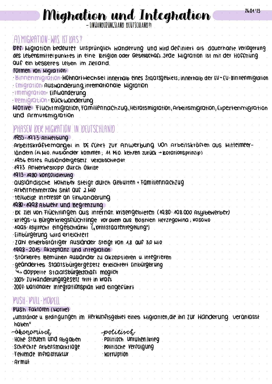 Migration und
Integration # Migration und Integration
- LINWANDERUNGSLAND DEUTSCHLAND?!
26.01.123
A) MIGRATION-WAS IST DAS?
bef: Migrati
