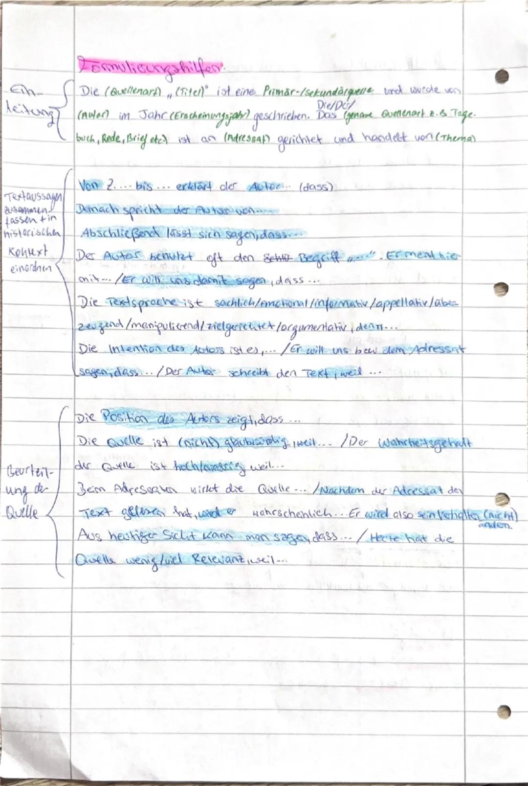 # Quellenanalyse - Geschichte
Typische Aufgaben in Klauser:
1. Fassen Sie die Hauptaussagen zusammen.
2. Bringe die Quelle in einem historis