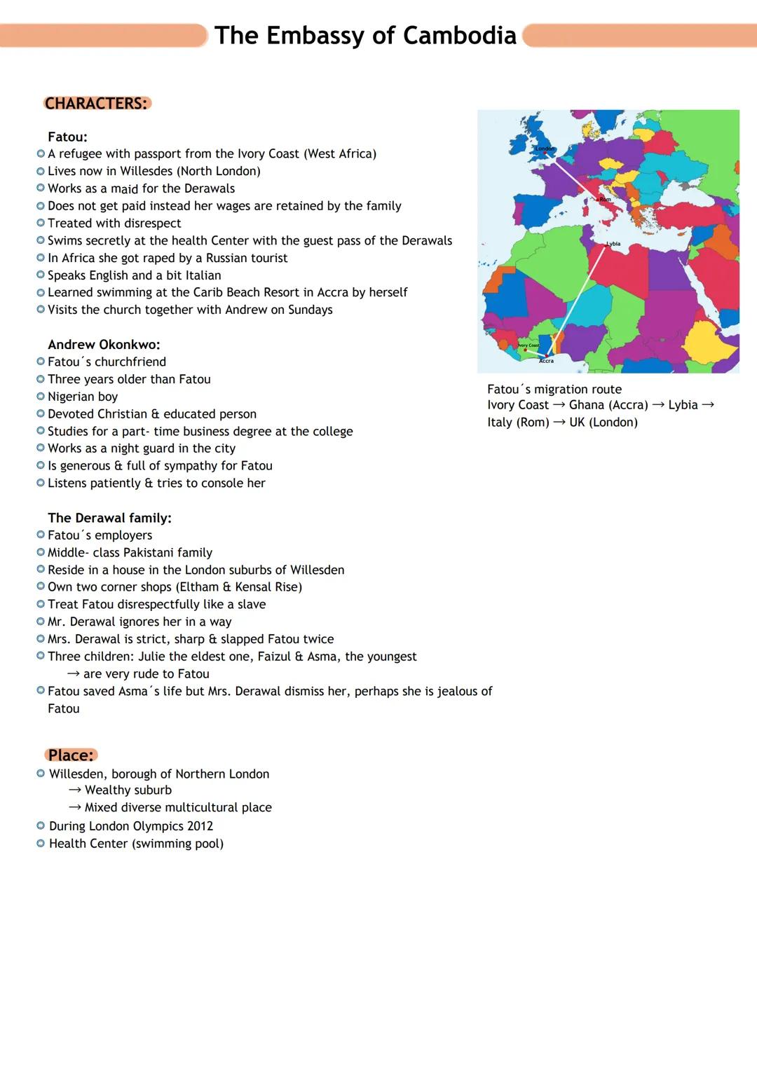 # ZADIE
THE EMBASSY OF CAMBODIA
# SMITH # The Embassy of Cambodia
CHARACTERS:
Fatou:
* A refugee with passport from the Ivory Coast (We